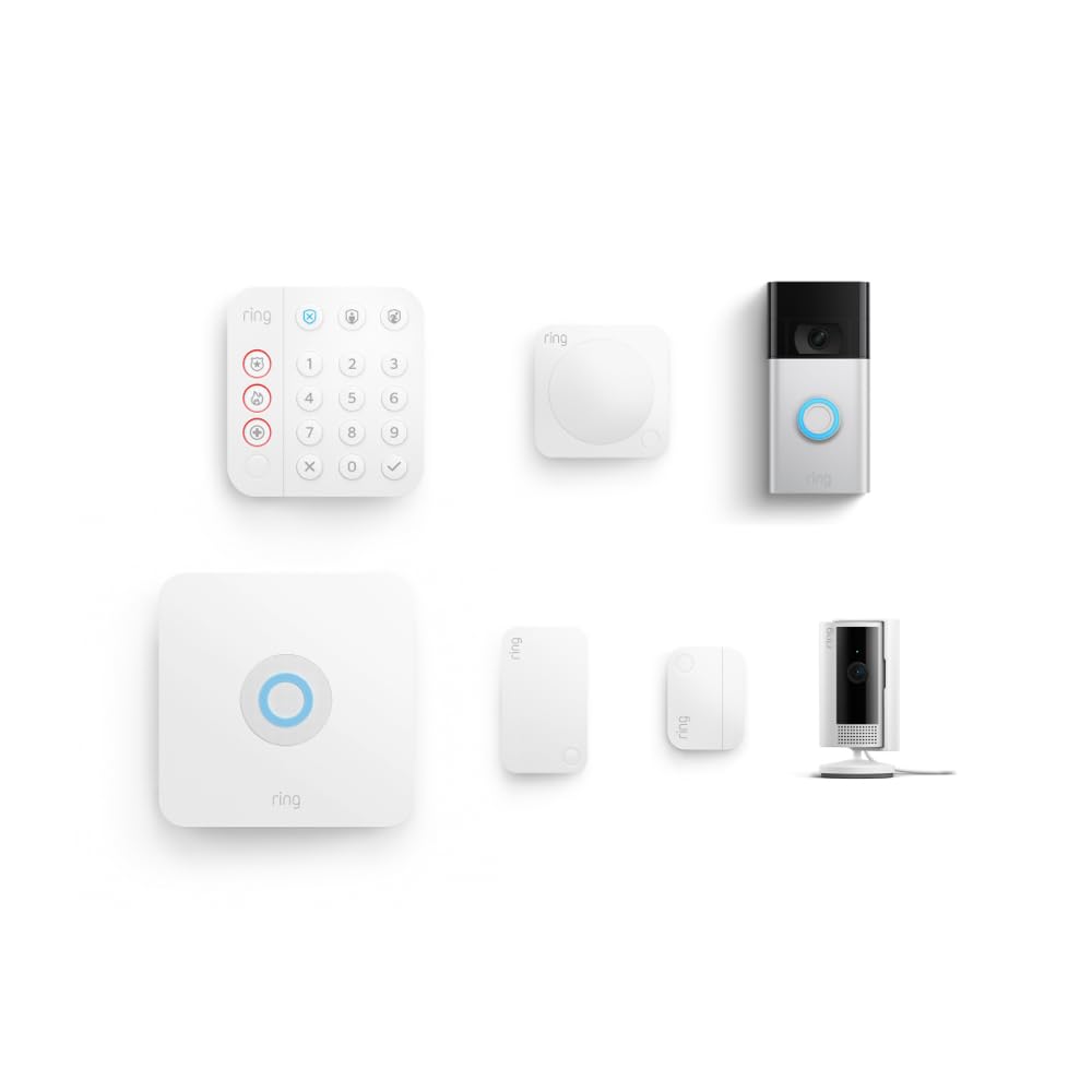 Ring Video Doorbell Pro with HD Camera, Motion Detection & 2-Way Talk | All-New Ring Indoor Security Camera (White) | Ring Alarm 5-Piece Home Security Kit (White) | Smart Home Security System for Front Door Monitoring & Indoor Surveillance