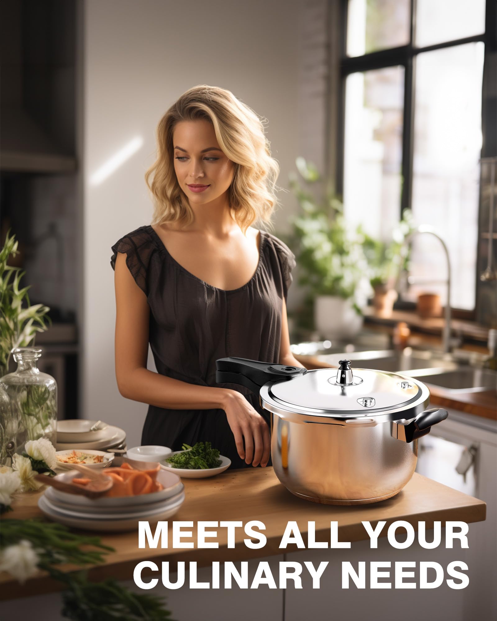 WantJoin 14qt Stainless Steel Pressure Cooker with Spring Valve Safety Lock - Fast Cooking for Gas & Electric Stoves - Perfect for Family Meals, Meal Prep & Emergency Cooking