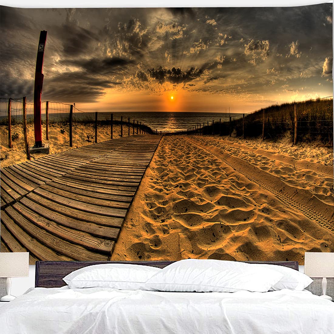 Dark Clouds Beach Scenery Wall Tapestry - 51x59 Inch Printed Wall Hanging Blanket for Living Room & Bedroom Decor | Coastal Themed Home Decoration, Boho Wall Art for Dorm, Apartment, or Beach House