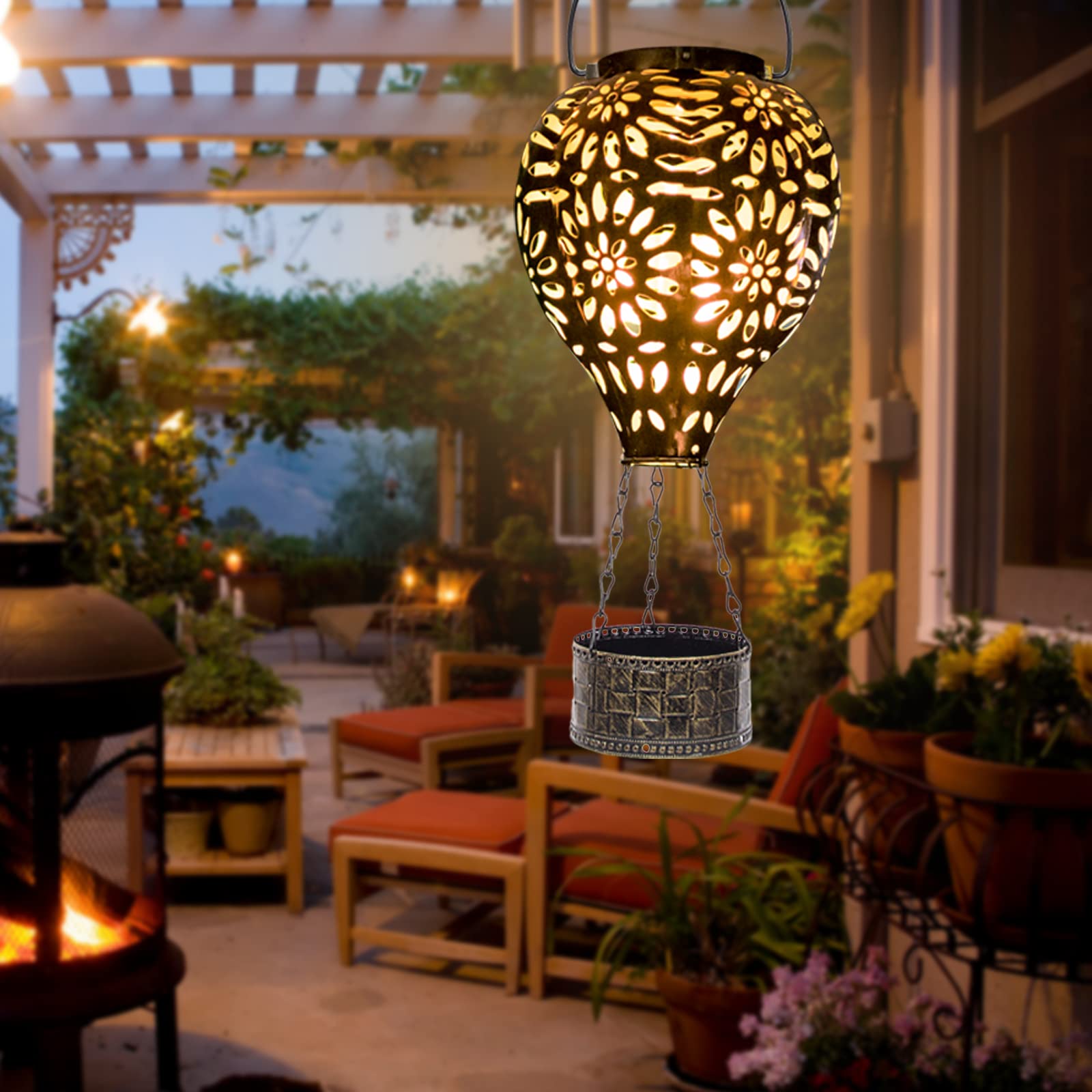 Solar Powered Hanging Lantern - Waterproof Outdoor Metal LED Light for Garden, Patio, Yard & Porch Decor | Gold Finish | Perfect for Romantic Evenings, Backyard Parties & Landscape Lighting