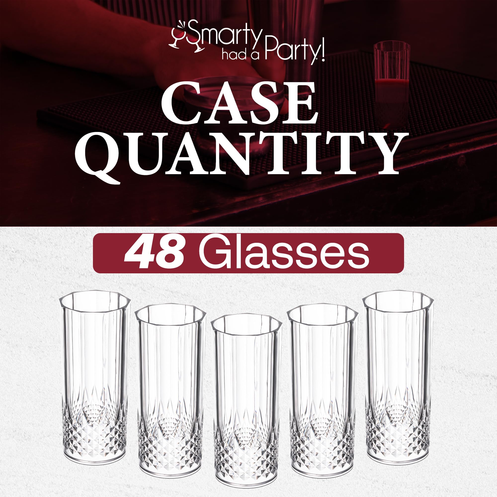 Smarty Had A Party 14 oz Unbreakable Plastic Wine Glasses - Pack of 48 Crystal Clear Drinkware for Cocktails, Weddings, Events & Parties - Durable Reusable Cups for Indoor/Outdoor Entertaining