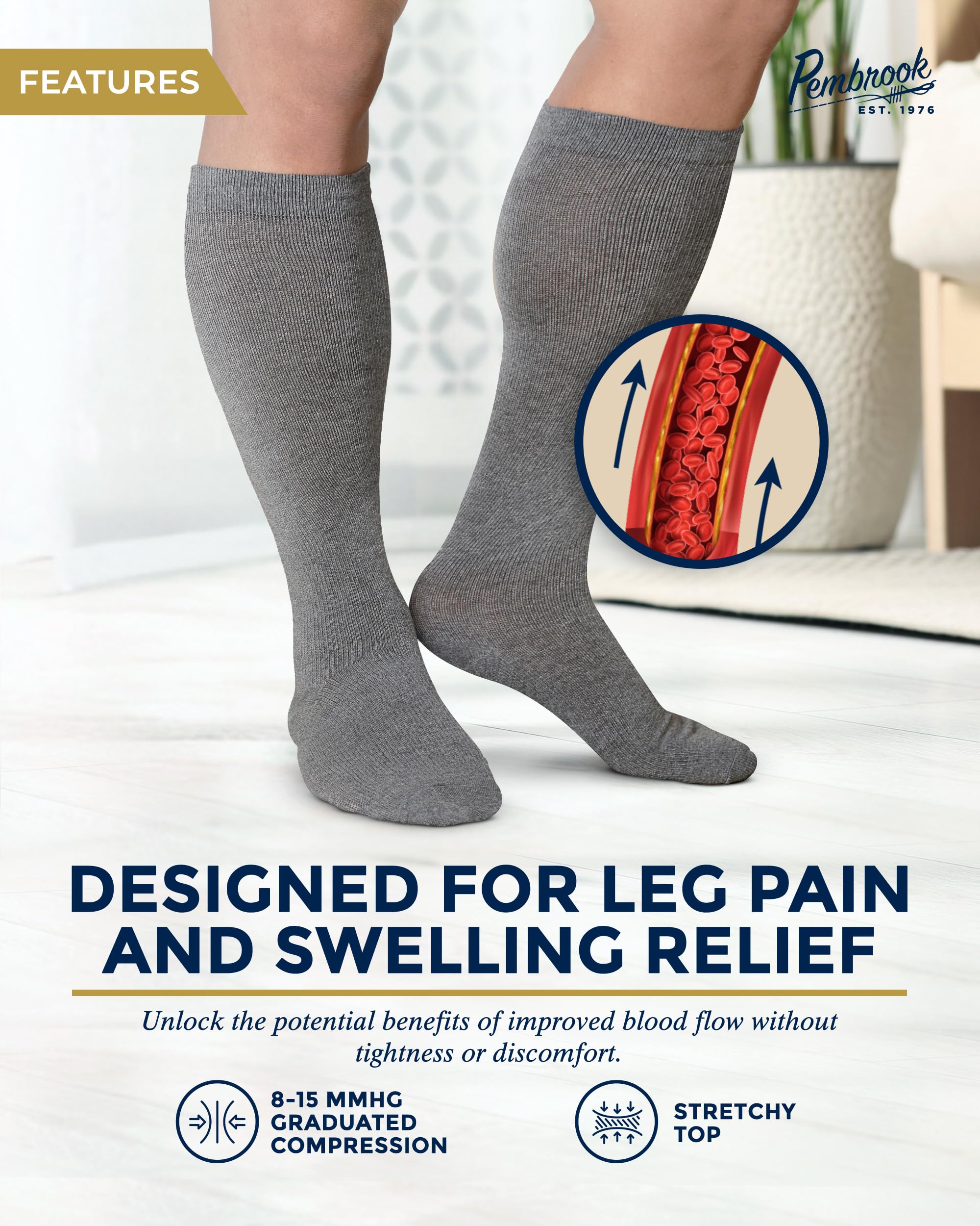 Pembrook Men's Light Compression Socks 6-Pack (8-15 mmHg Graduated Support) - Ideal for Running, Travel & Circulation - Size 9-12