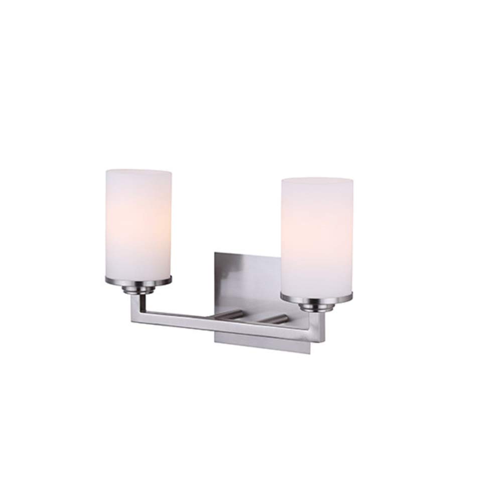 CANARM IVL578A02BN 2-Light Bathroom Vanity Fixture in Brushed Nickel with Flat Opal Glass - Perfect for Modern Bathroom, Powder Room, and Master Suite Lighting