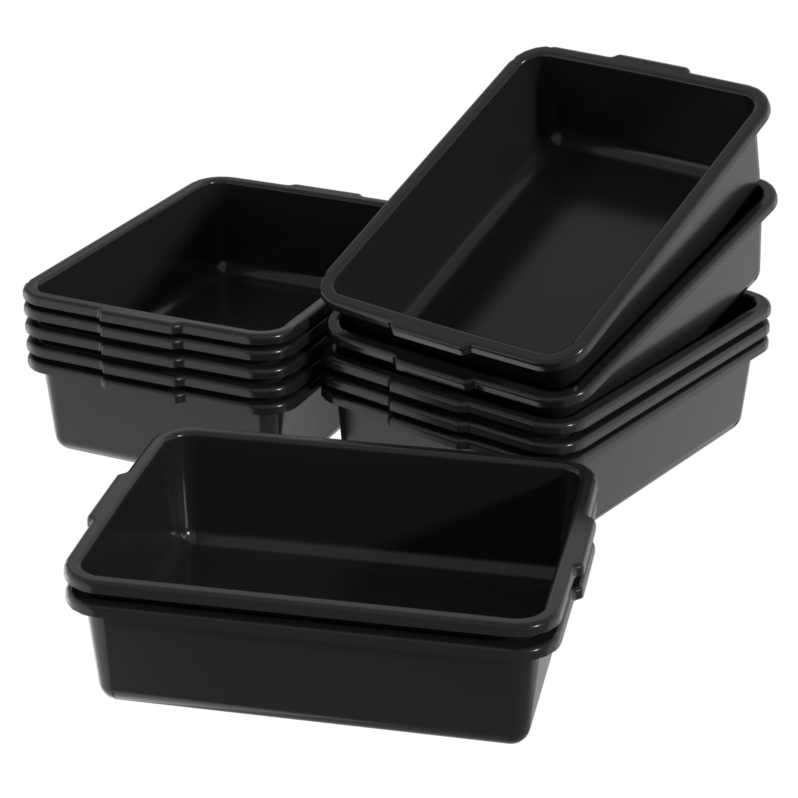 12-Pack 13L Commercial Plastic Bus Boxes & Restaurant Dish Tubs - Heavy-Duty Black Food Storage Containers for Catering, Buffets, and Kitchen Organization