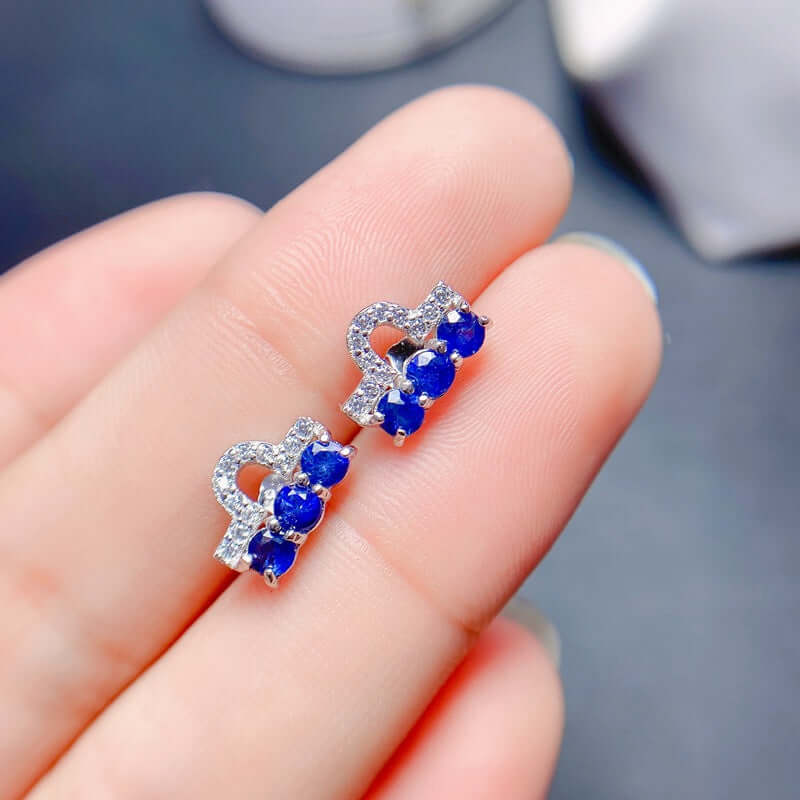 925 Sterling Silver Sapphire Stud Earrings for Women - Genuine Blue Sapphire Jewelry Set | Perfect for Weddings, Anniversaries & Gift Giving | FME E210