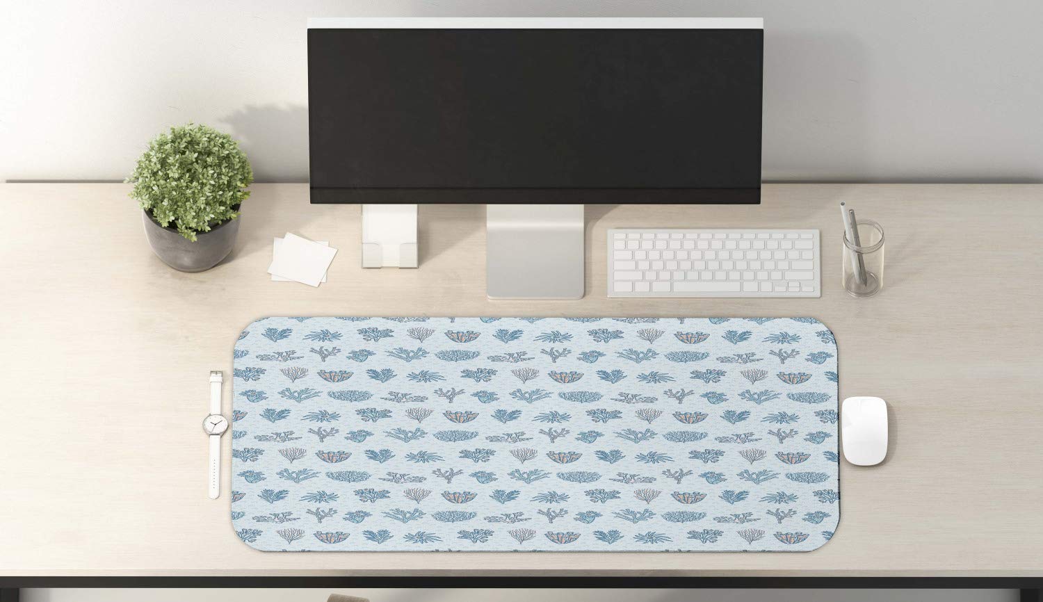 Ambesonne Nautical Computer Mouse Pad - Underwater Life Themed with Ocean Corals & Plants, Non-Slip Rubber Base, Large 31
