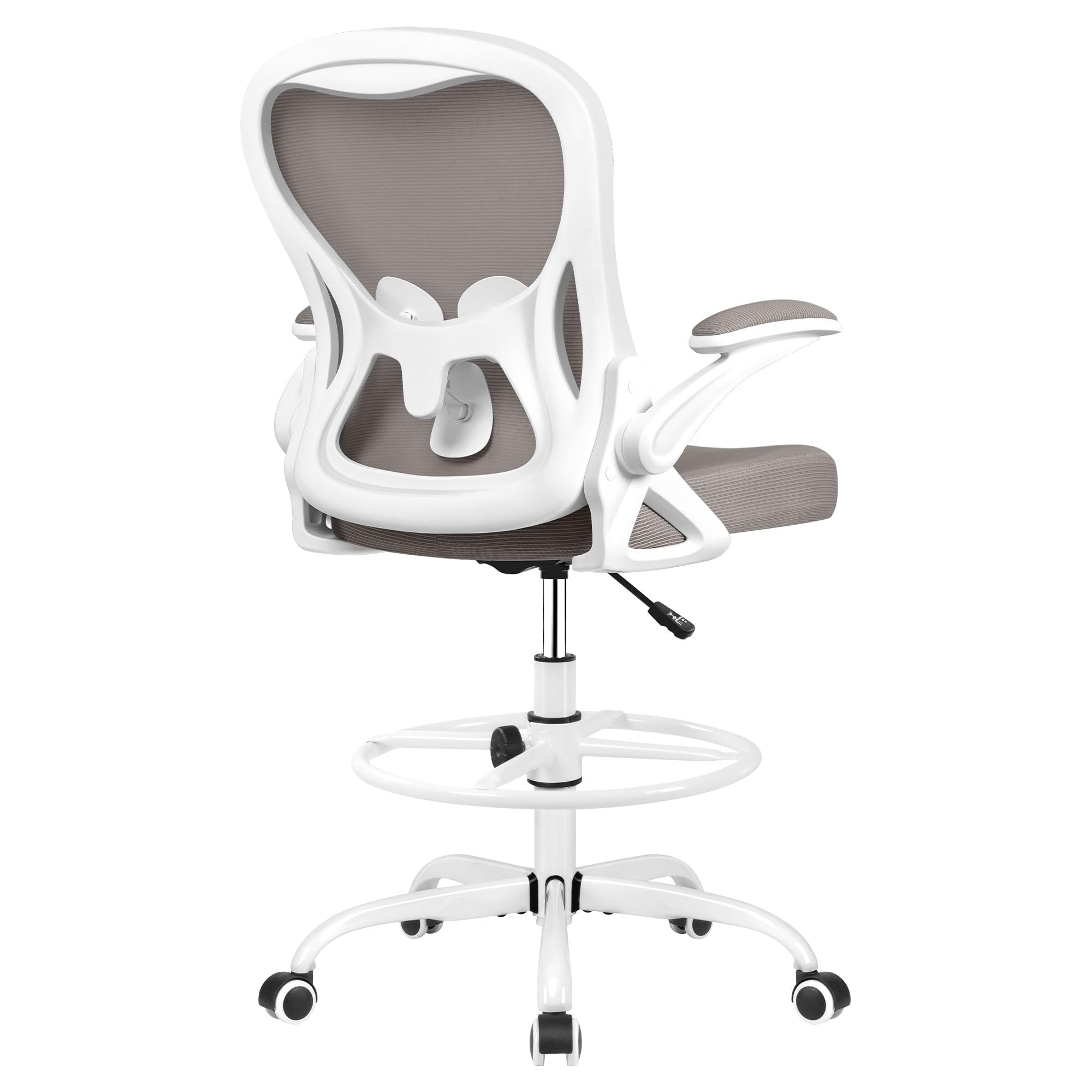 Ergonomic Drafting Chair - Adjustable Height Office Chair with Lumbar Support, Swivel & Rolling Base, Flip-Up Armrests & Foot Ring for Standing Desk - Perfect for Architects, Artists & Home Office (Gray)