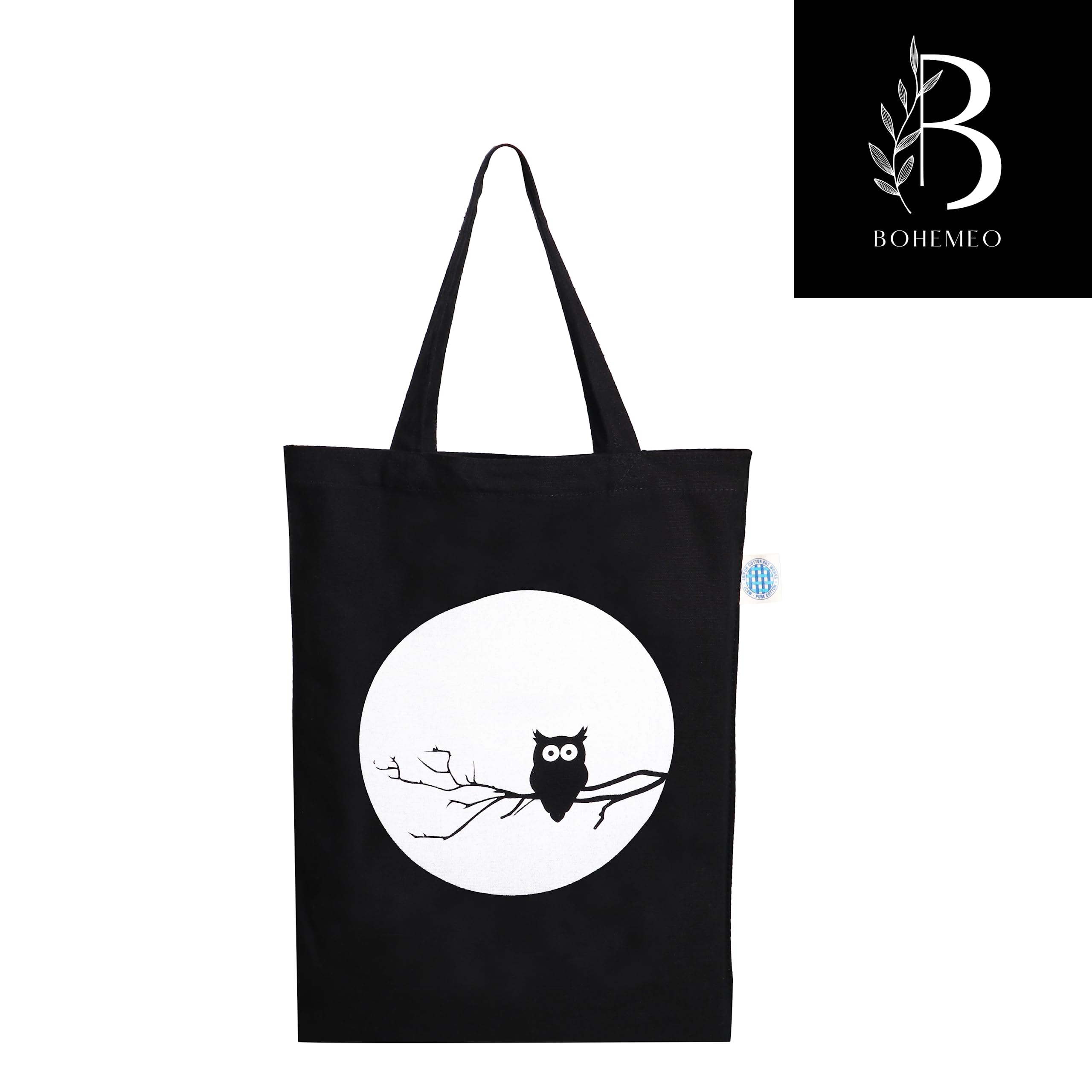 BOHEMEO Reusable Organic Cotton Tote Bags for Women - Eco-Friendly Canvas Shoulder Bag with Stylish Printed Designs (Owl & That's Nuts) - Perfect for Grocery Shopping, Beach Trips & Daily Use