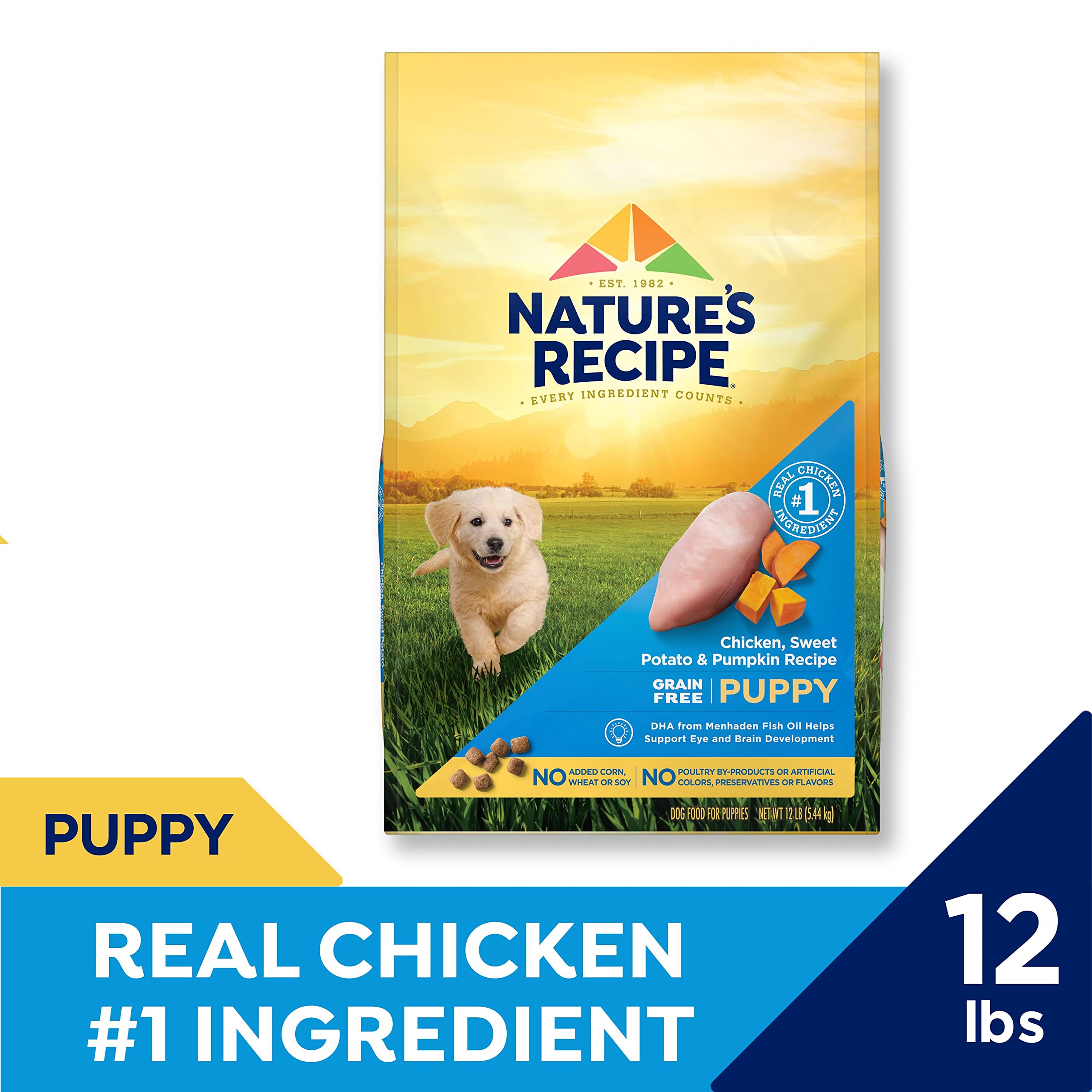 Nature's Recipe Grain Free Puppy Dry Dog Food - Chicken, Sweet Potato & Pumpkin Recipe - 12 lb Bag - Healthy Nutrition for Growing Puppies at Home or Travel