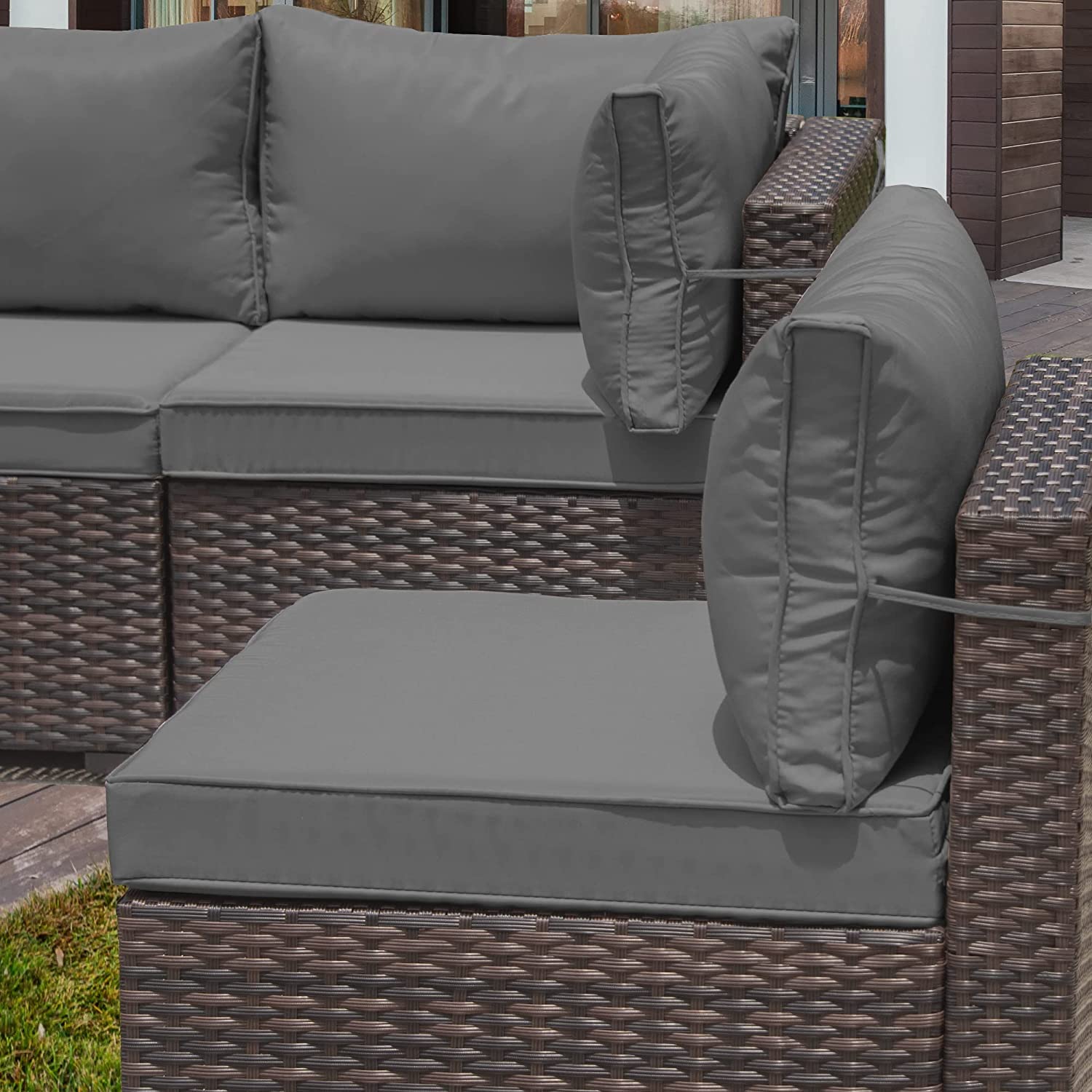13-Piece Outdoor Patio Furniture Set with Propane Fire Pit Table - Grey Patio Sectional Sofa Conversation Set w/ ETL-Approved 43