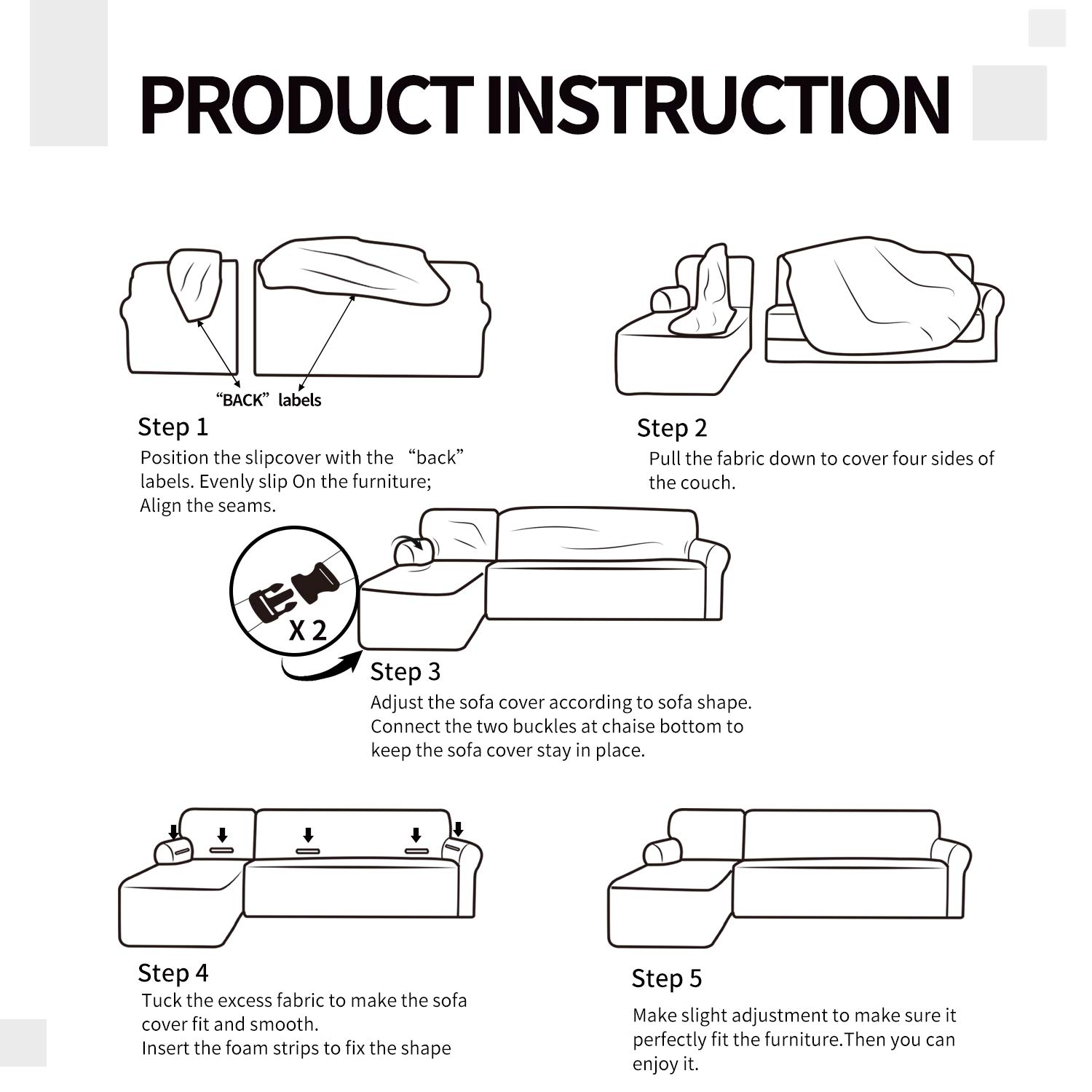 Stretch Sofa Slipcover 2-Piece Set - L-Shaped Sectional Couch Cover with Elastic Bottom, Jacquard Fabric Chaise Lounge Cover for Living Room, Pet & Kid Friendly (X-Large, Dark Gray) - Perfect for Family Gatherings, Movie Nights & Pet Protection