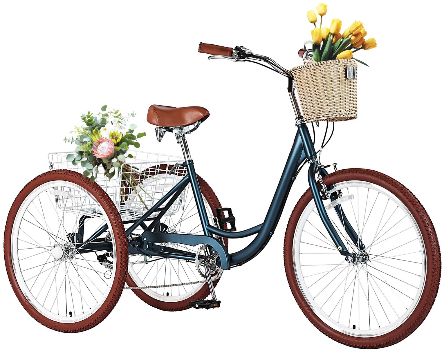 **7-Speed Adult Tricycle for Men & Women - 20/24/26 Inch 3-Wheel Bike with Basket - Comfortable Cruiser Trike for Seniors & Adults - Perfect for Grocery Shopping, Leisure Rides & Outdoor Exercise**