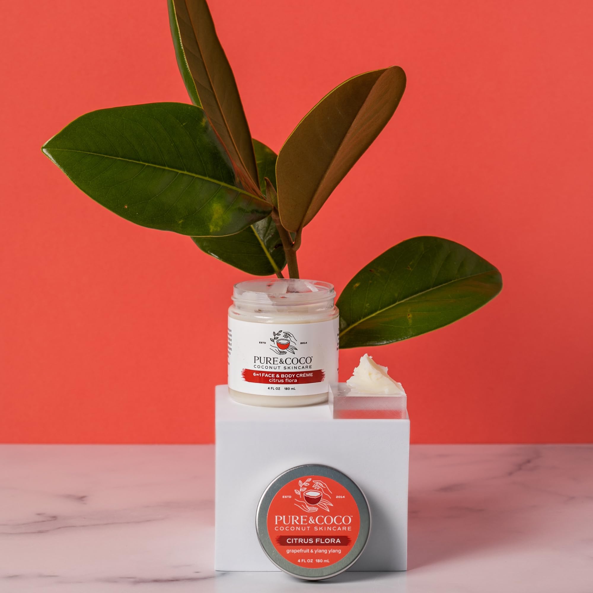 PURE & COCO: Citrus Flora 6-in-1 Face and Body Cream for Dry, Eczema & Anti-Aging Skin | Organic Mango Butter, Virgin Coconut Oil & Vitamin E for Skin Barrier Repair | Hydrating Moisturizer Set of 2 (4 oz Jars) | Perfect for Daily Skincare Routine & Travel Essentials
