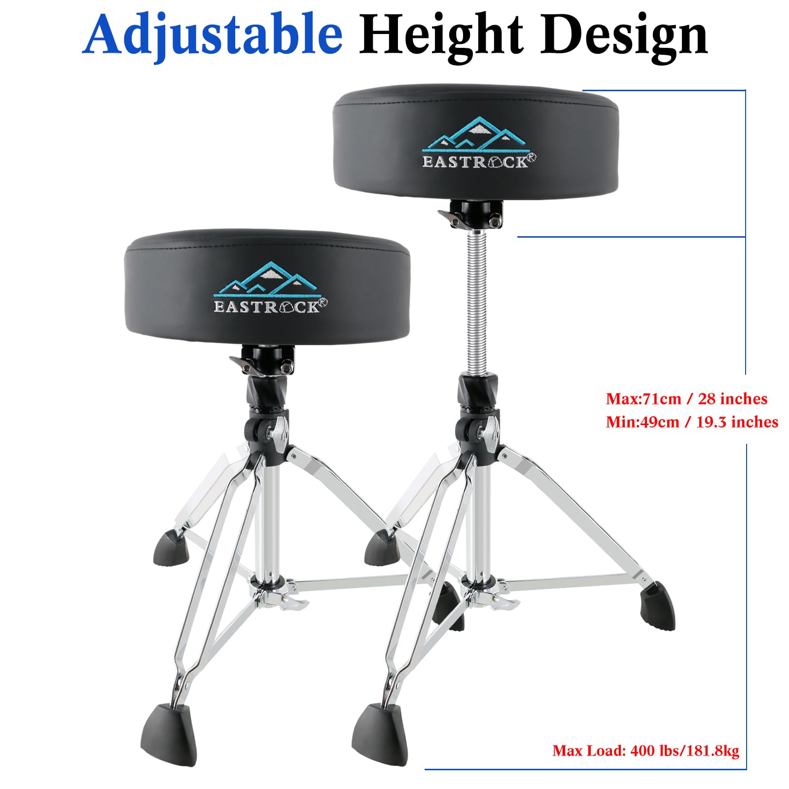 EASTROCK Heavy Duty Rotatable Drum Throne with Wide Padded Seat - Adjustable Height Drum Stool for Adult Drummers (Black) | Perfect for Drum Practice, Live Performances & Studio Recording Sessions