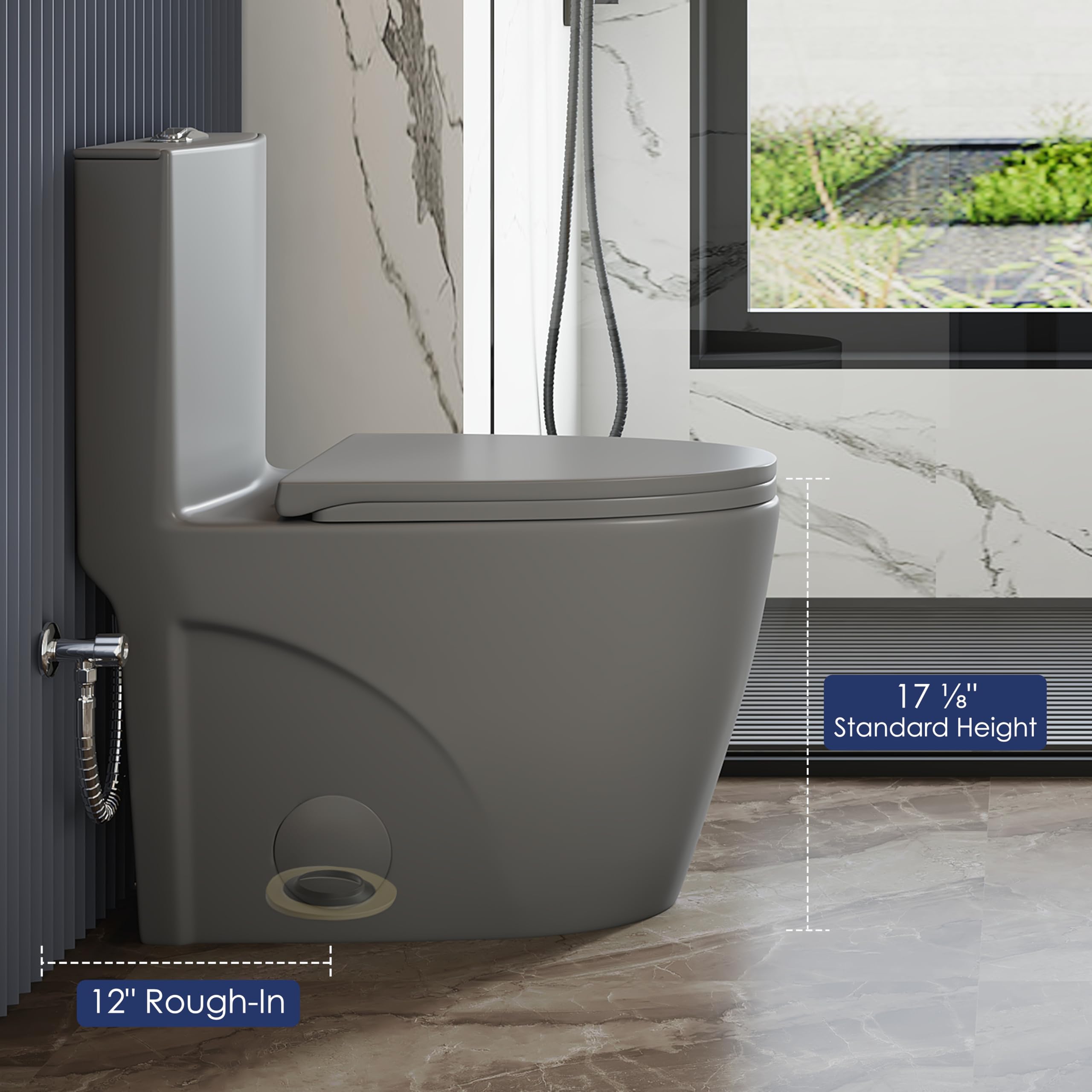 Eridanus Elongated One Piece Toilet - Powerful Siphon Dual Flush 1.1/1.6 GPF, 12