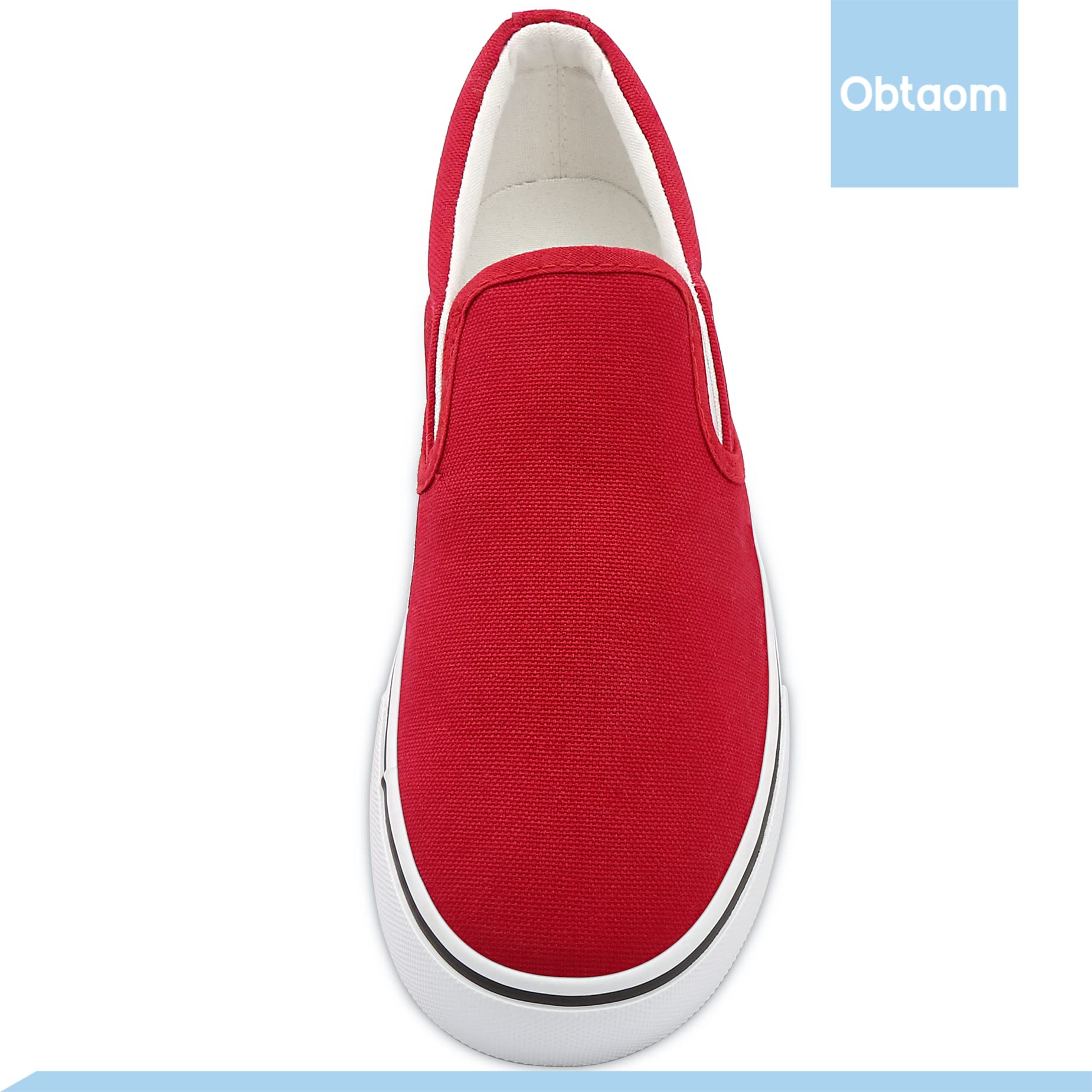 Obtaom Women's White Sneakers - Slip On Black Canvas Loafers for Women | Comfortable Low Top Casual Shoes for Walking, Work & Everyday Wear