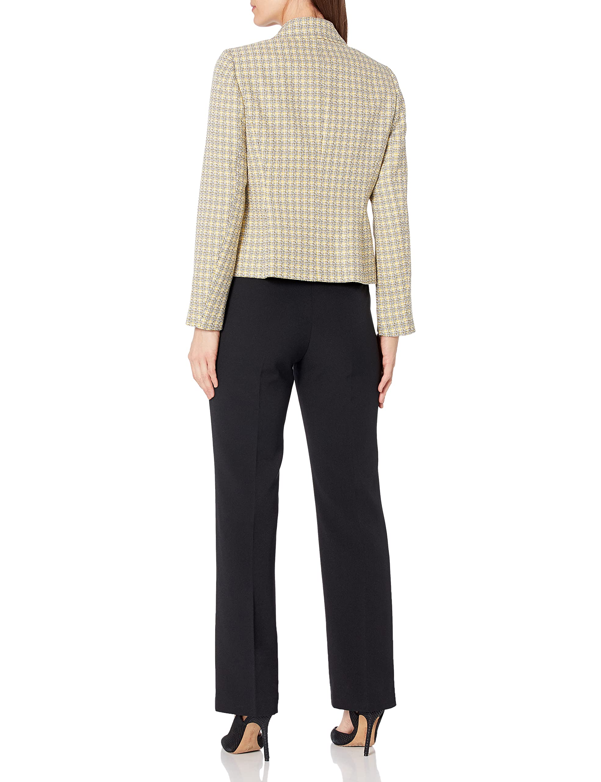 Women's 2-Button Notch Collar Textured Plaid Pant Suit - Professional Office Wear & Business Attire for Women