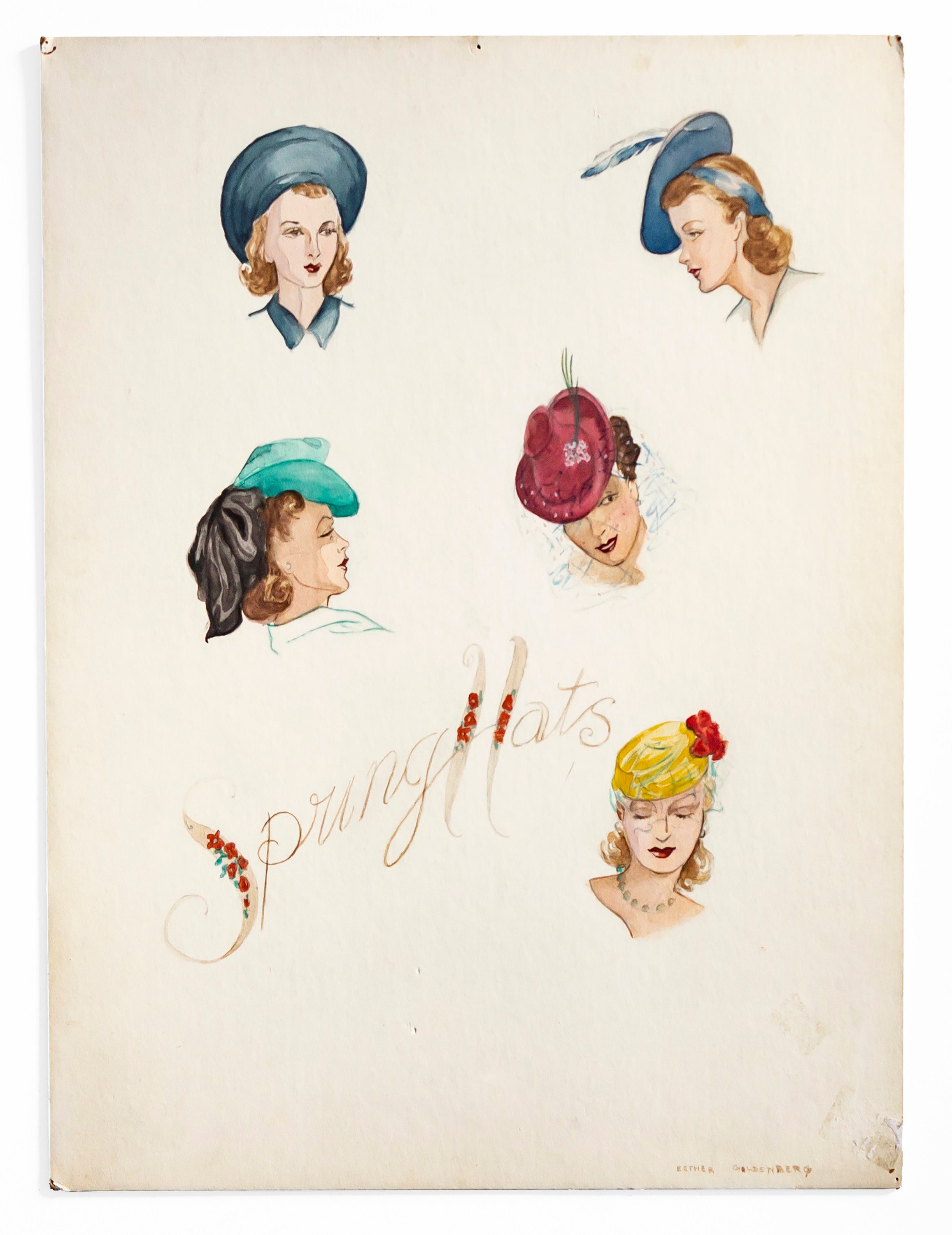 1920s Vintage Canadian Fashion Maquette - Spring Hats by Esther Goldenberg | Antique Hat Display for Fashion Collectors & Historical Costume Exhibitions