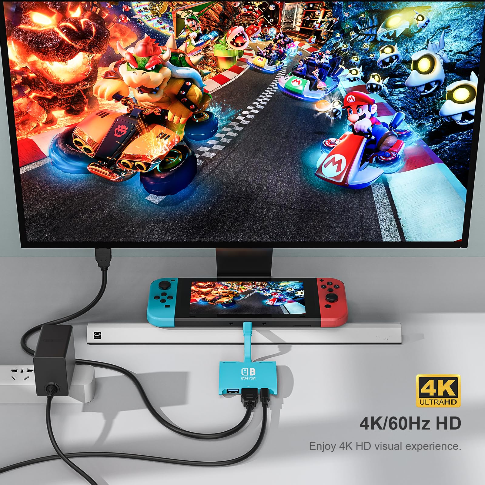 Nintendo Switch/OLED Dock Adapter - Portable TV Charging Station with HDMI & USB 3.0 Ports, 100W Fast Charging, USB-C to HDMI Mini Travel Dock for Switch, MacBook, Samsung Devices (Blue) - Perfect for Gaming, Travel & Home Entertainment