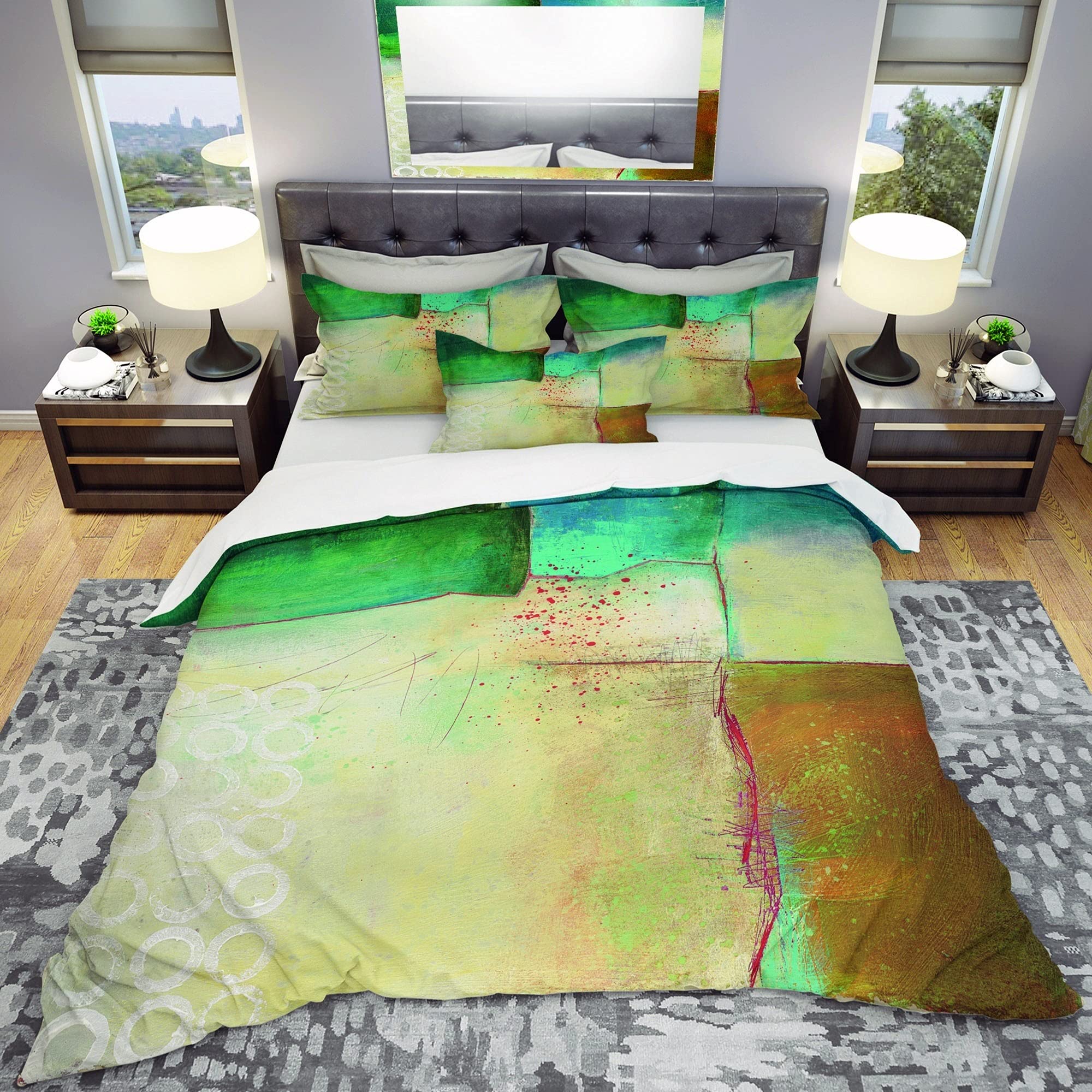 Abstract Blue & Yellow Lake House Duvet Cover Set - King Size for All Seasons | Cozy Bedroom Decor