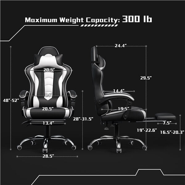 Yaheetech Ergonomic Gaming Chair with Lumbar Support - Adjustable Height & Reclining Backrest for PC, Office & Home Use - Comfortable Racing Style Chair for Gamers & Professionals