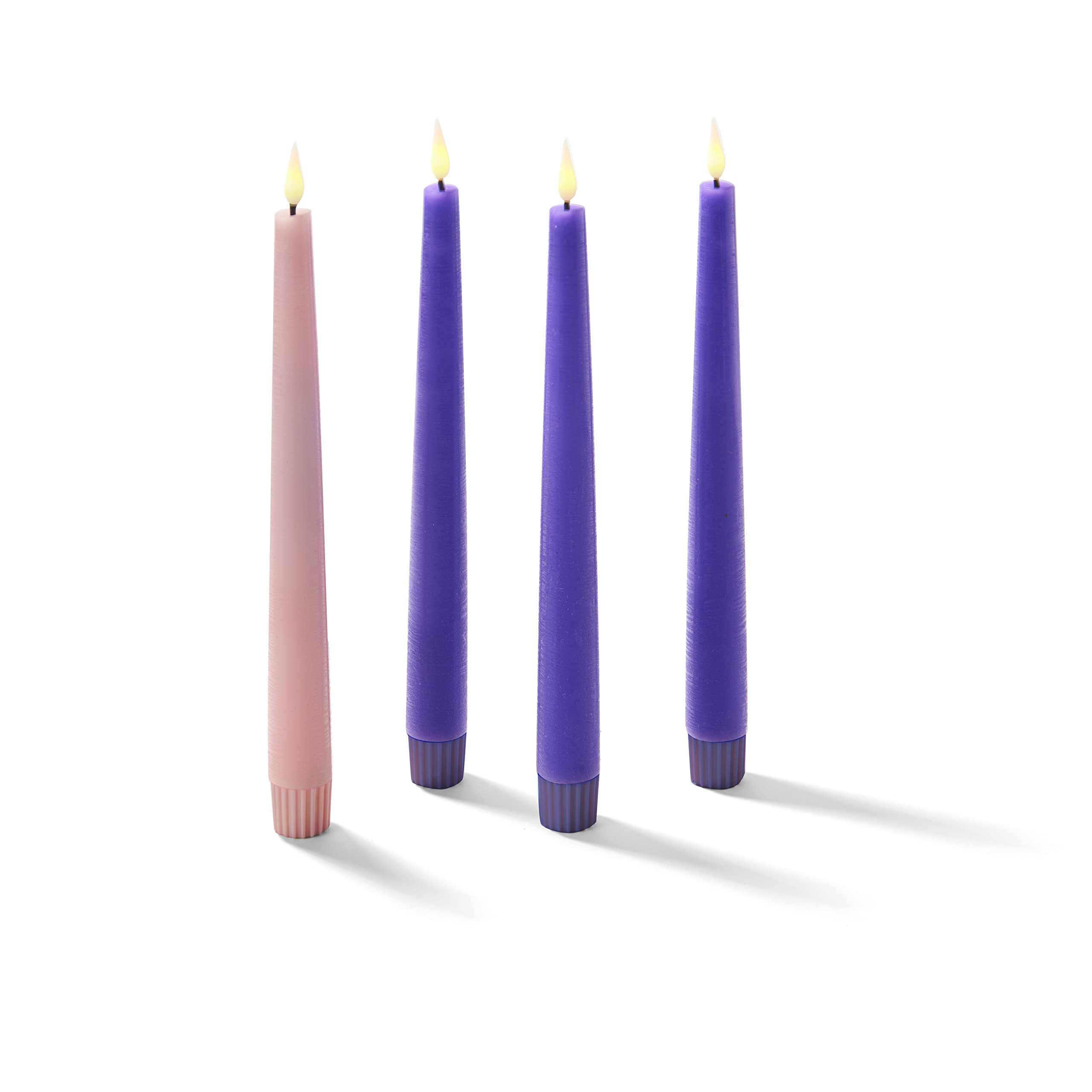 Flameless Advent Candles with Remote - 9 Inch Battery-Operated LED Taper Candles, Realistic 3D Flickering Flames, Pink & Purple Wax-Free Candles for Catholic Christmas Wreath Decor - Set of 4 - Perfect for Holiday Centerpieces, Church Altars & Festive Home Decor
