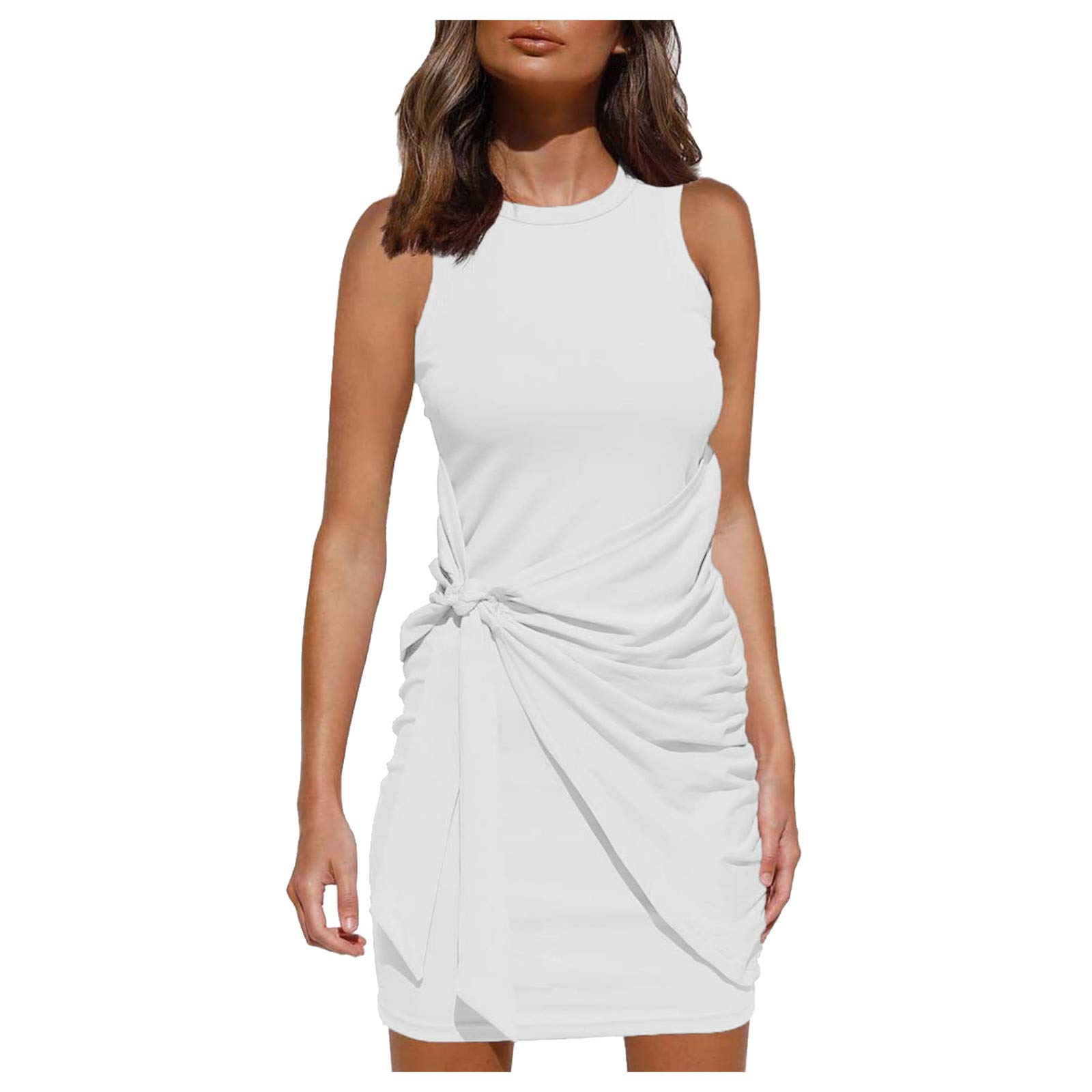 NIUQI Women's Sleeveless Stretch Dress - Oversized Casual Solid Frilly Summer Dress in Breathable Polyester | Perfect for Beach, Vacation, Birthday Party & Everyday Wear