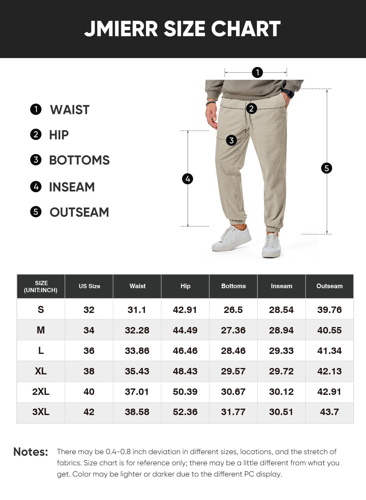 JMIERR Men's Casual Waffle Textured Joggers - Stretch Elastic Waist with Drawstring & Pockets - Tapered Fit for Comfort | Perfect for Lounge, Gym & Everyday Wear
