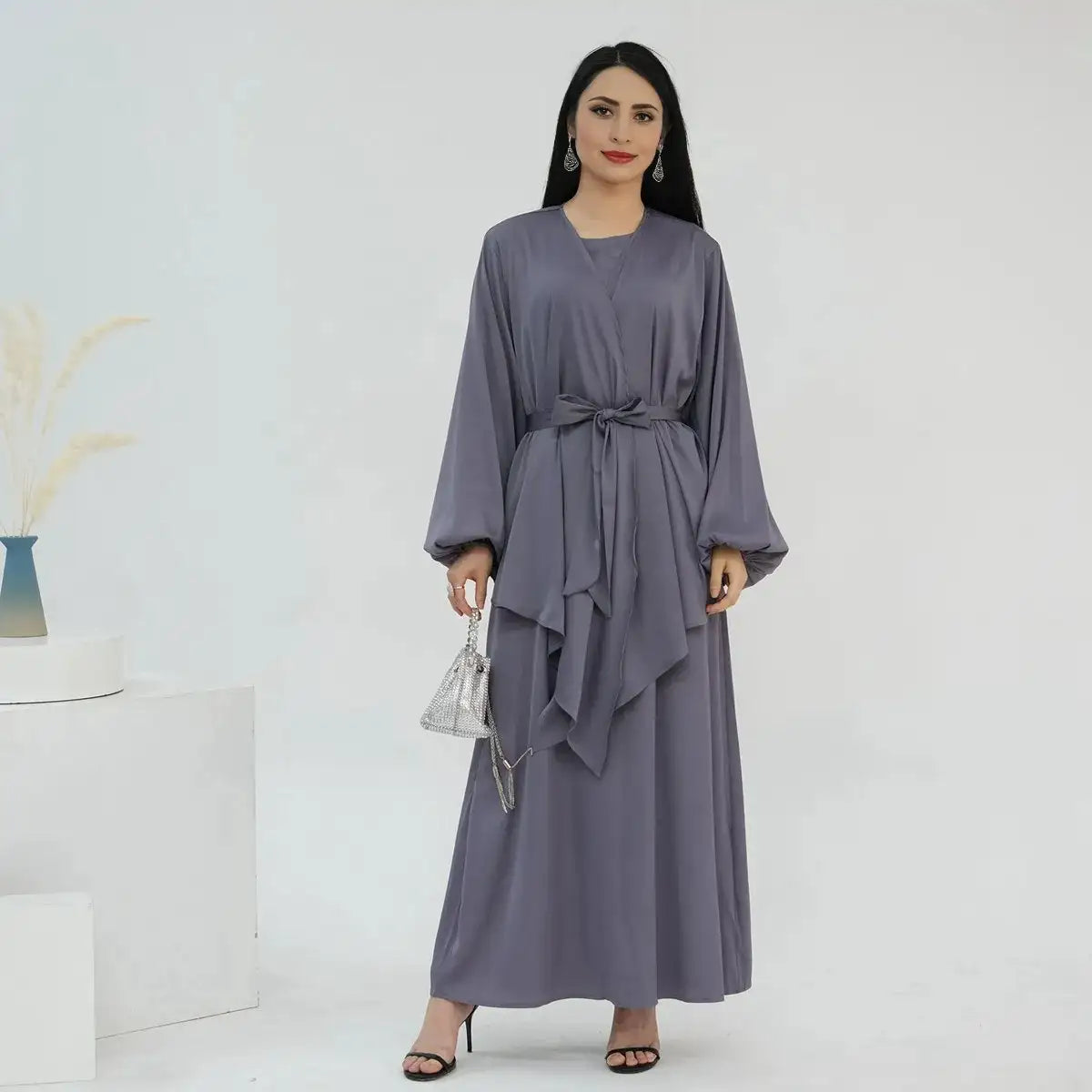 2-Piece Sleeveless Abaya Dress Set with Outer Tops - Modest Muslim Women's Prayer Dress for Home & Mosque Wear