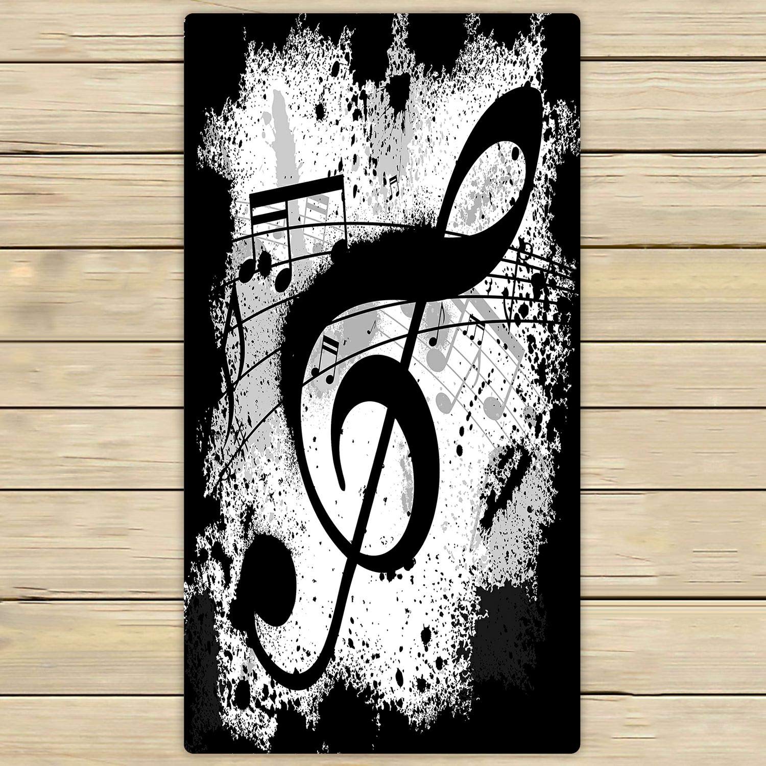 ABPHQTO Black Music Notes Beach Towel - 30x56 Inch Large Bath Towel for Pool, Spa, Travel & Sports - Soft & Absorbent Quick-Dry Towel for Summer, Gym, Yoga & Outdoor Activities