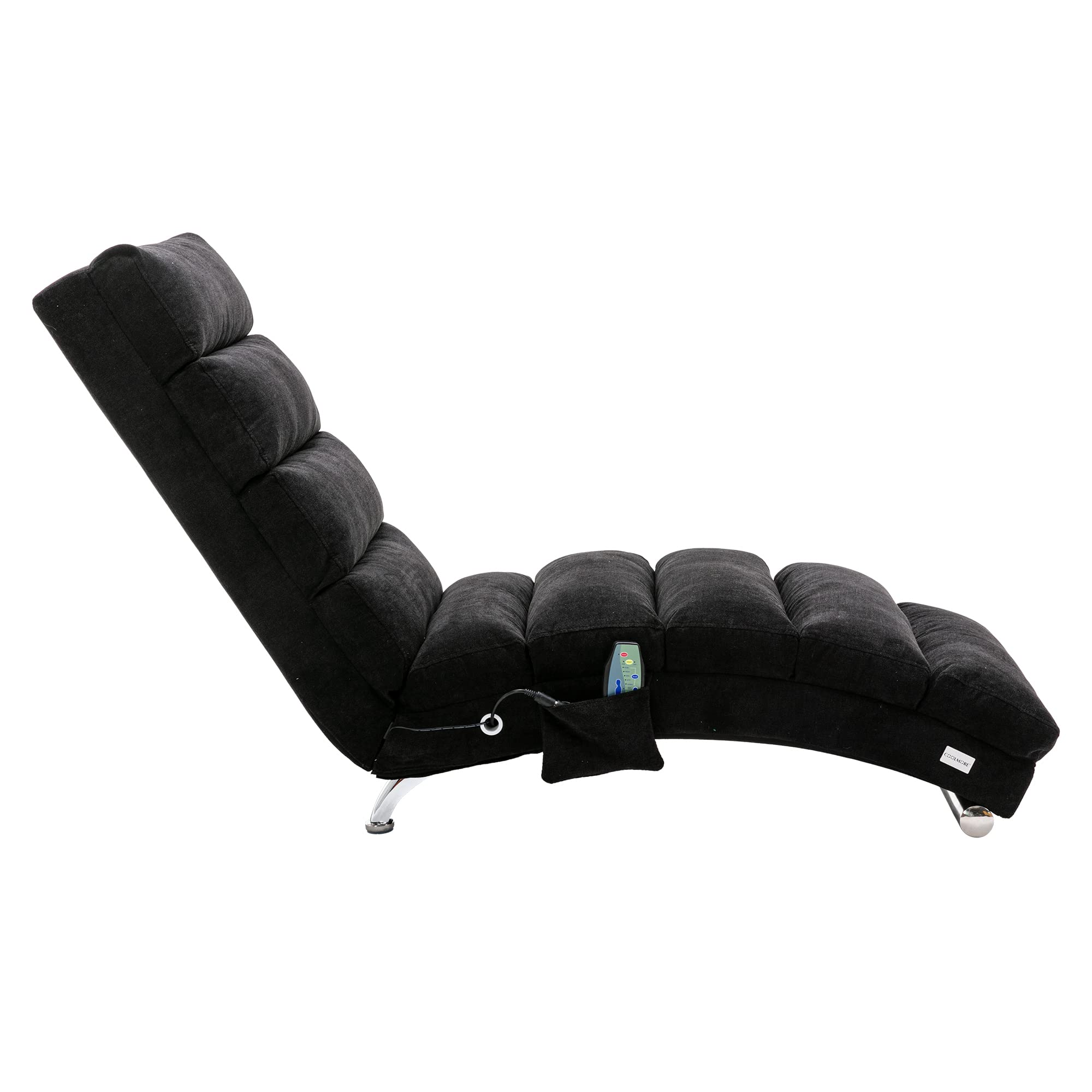 Electric Recliner Massage Chaise Lounge Chair - Ergonomic Linen Accent Chair with Adjustable Backrest, Modern Long Lounger for Living Room, Office or Bedroom (Black) - Perfect for Relaxation, Reading & Napping