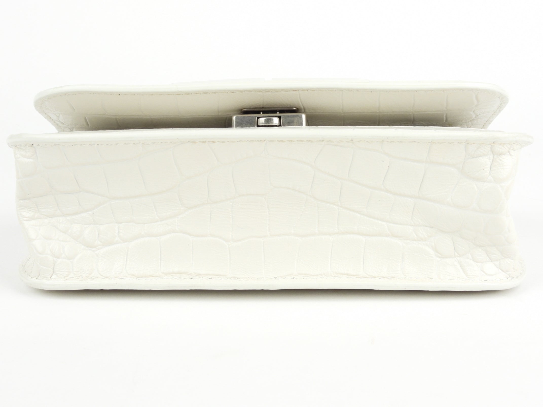 Balenciaga White Croc-Embossed Leather XS Gossip Chain Shoulder Bag for Women | Luxury Designer Crossbody Purse | Perfect for Parties, Date Night & Everyday Use