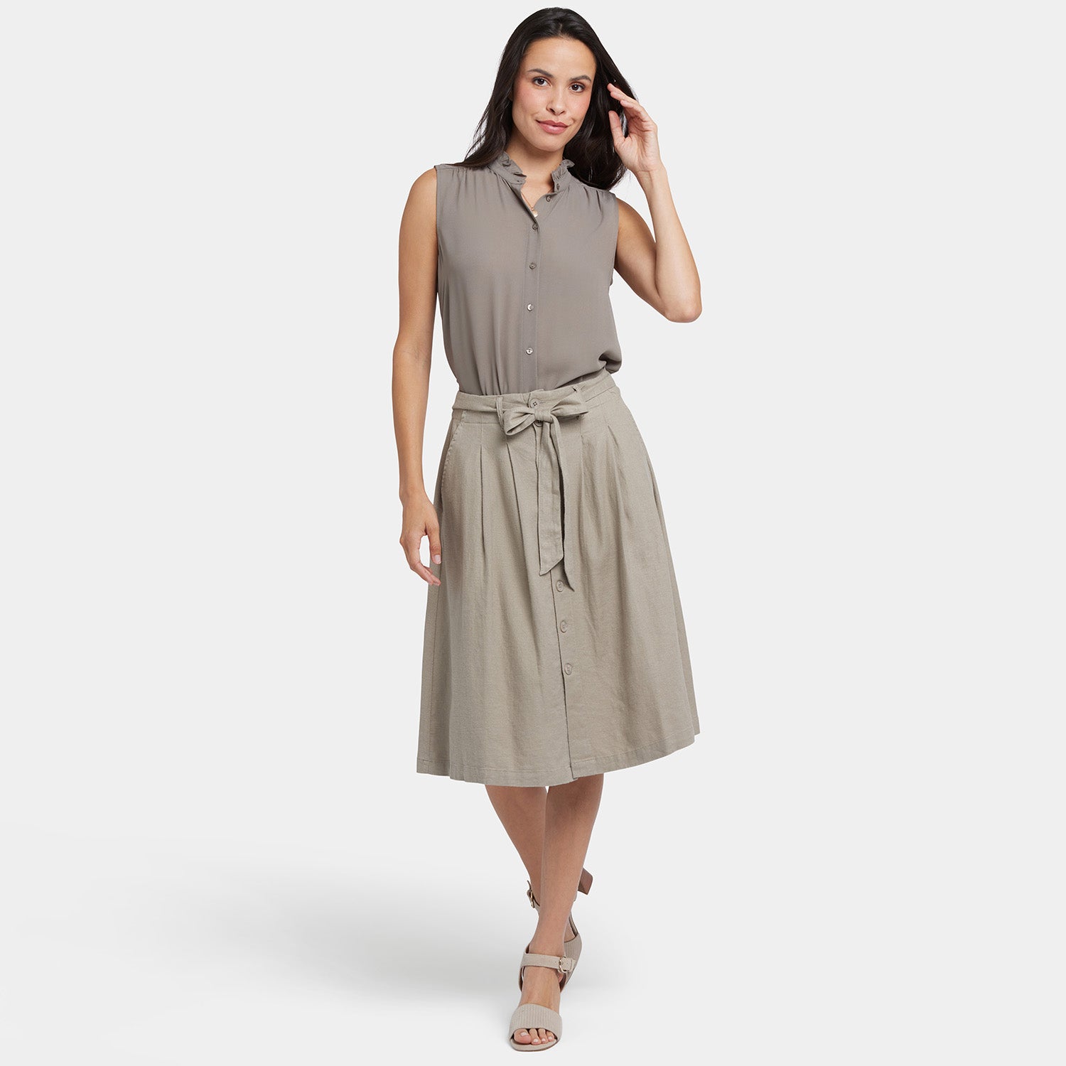 Stylish Button Front Midi Skirt for Women - Saddlewood Color | Perfect for Office Wear, Casual Outings & Date Nights