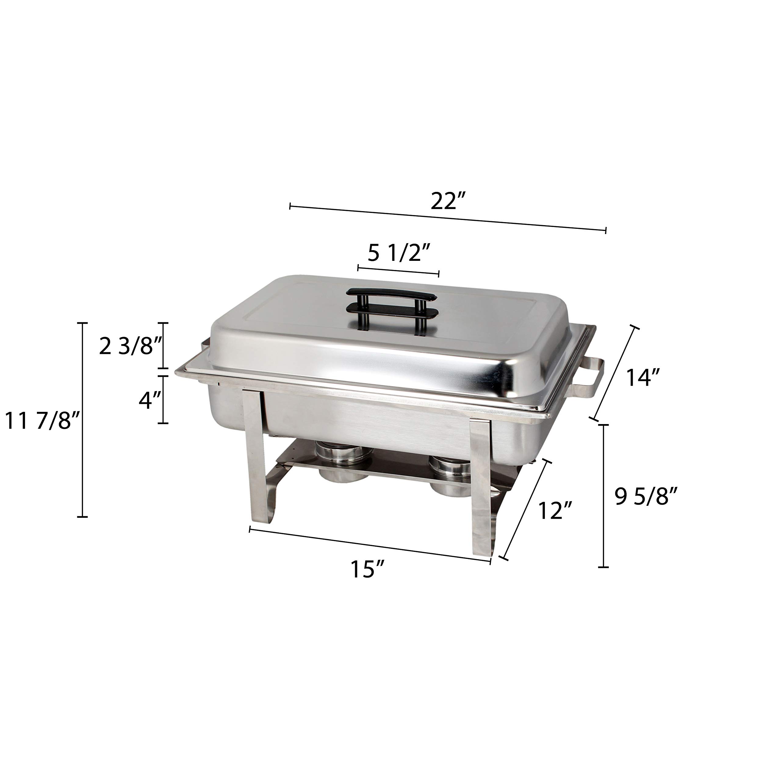 Thunder Group 8 Quart Stainless Steel Chafer Warmer with 2 Free Fuel Cans - Full Size Buffet Food Warmer for Catering, Parties & Events