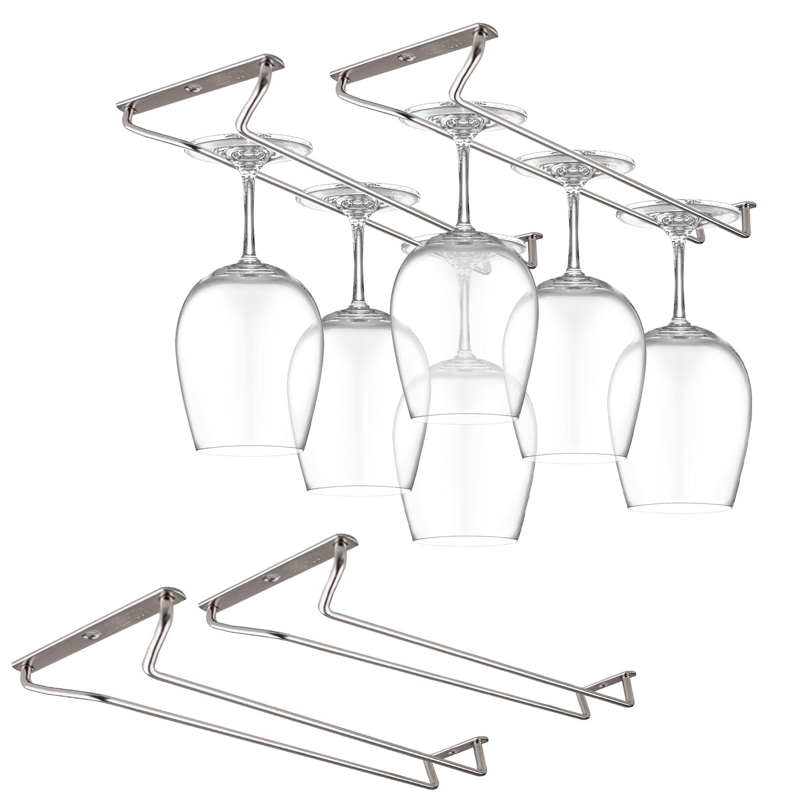 Stainless Steel Under Cabinet Wine Glass Rack - 11.8 Inch Stemware Holder for Kitchen, Bar & Dining Room - Space Saving Storage for 4 Wine Glasses - Perfect for Home Entertaining & Party Setup
