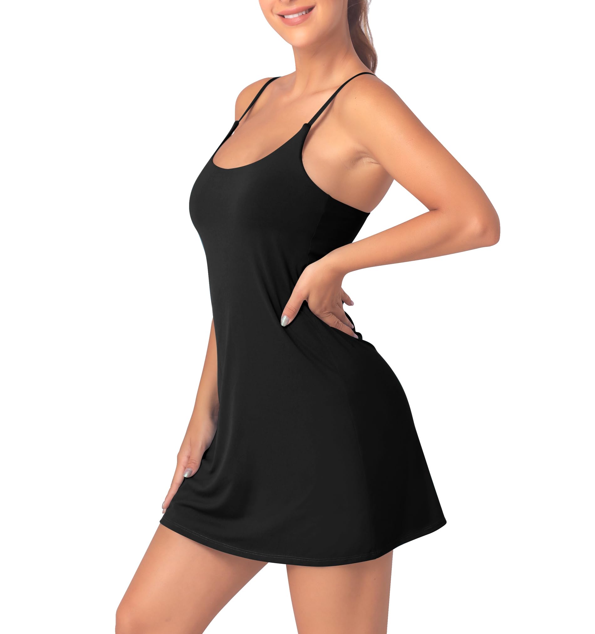 Women's Athletic Tennis Dress with Built-in Bra & Shorts - Breathable Workout Dress for Running, Golf & Gym - Moisture-Wicking Exercise Dress with Pockets - Perfect for Sports & Casual Wear