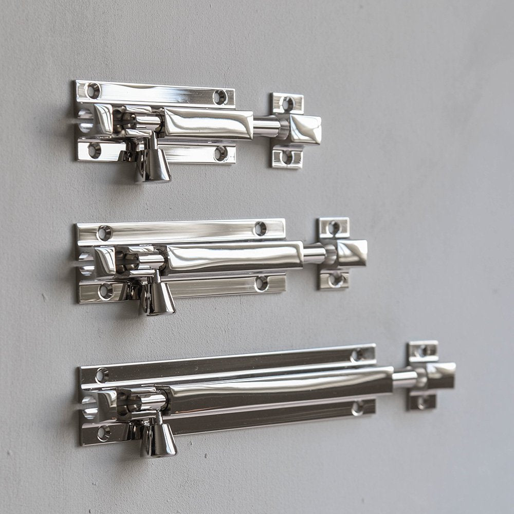 Polished Nickel Square Barrel Bolt - Heavy Duty Door Latch for Barns, Sheds & Cabinets - Rust-Resistant & Durable Hardware