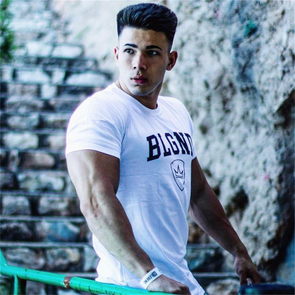 Men's Black Casual Print Cotton T-Shirt - Short Sleeve Gym Workout Tee for Fitness & Bodybuilding | Summer Fashion Top for Casual Wear, Training & Outdoor Activities