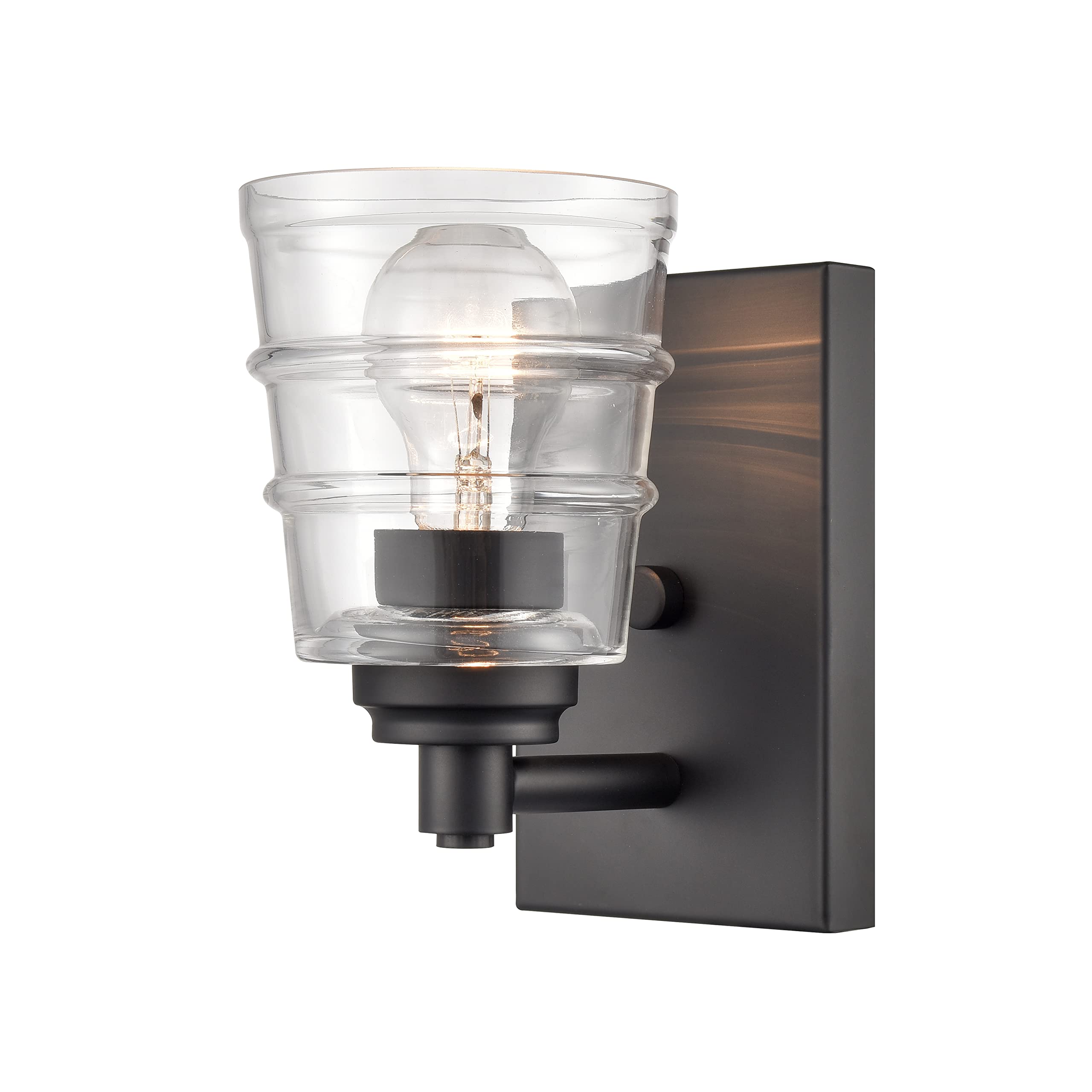 Elk Home Pulsate Vanity Light - 1-Light Matte Black Bathroom Sconce with Clear Glass Shade, Transitional Style for Modern Bathroom & Powder Room Lighting
