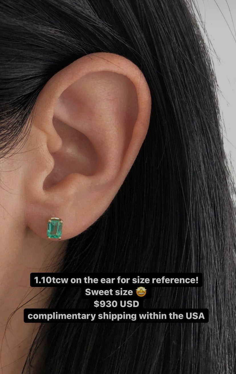 14K Yellow Gold Colombian Emerald Stud Earrings (1.10tcw) - Elegant Jewelry for Women, Perfect for Weddings, Parties & Special Occasions