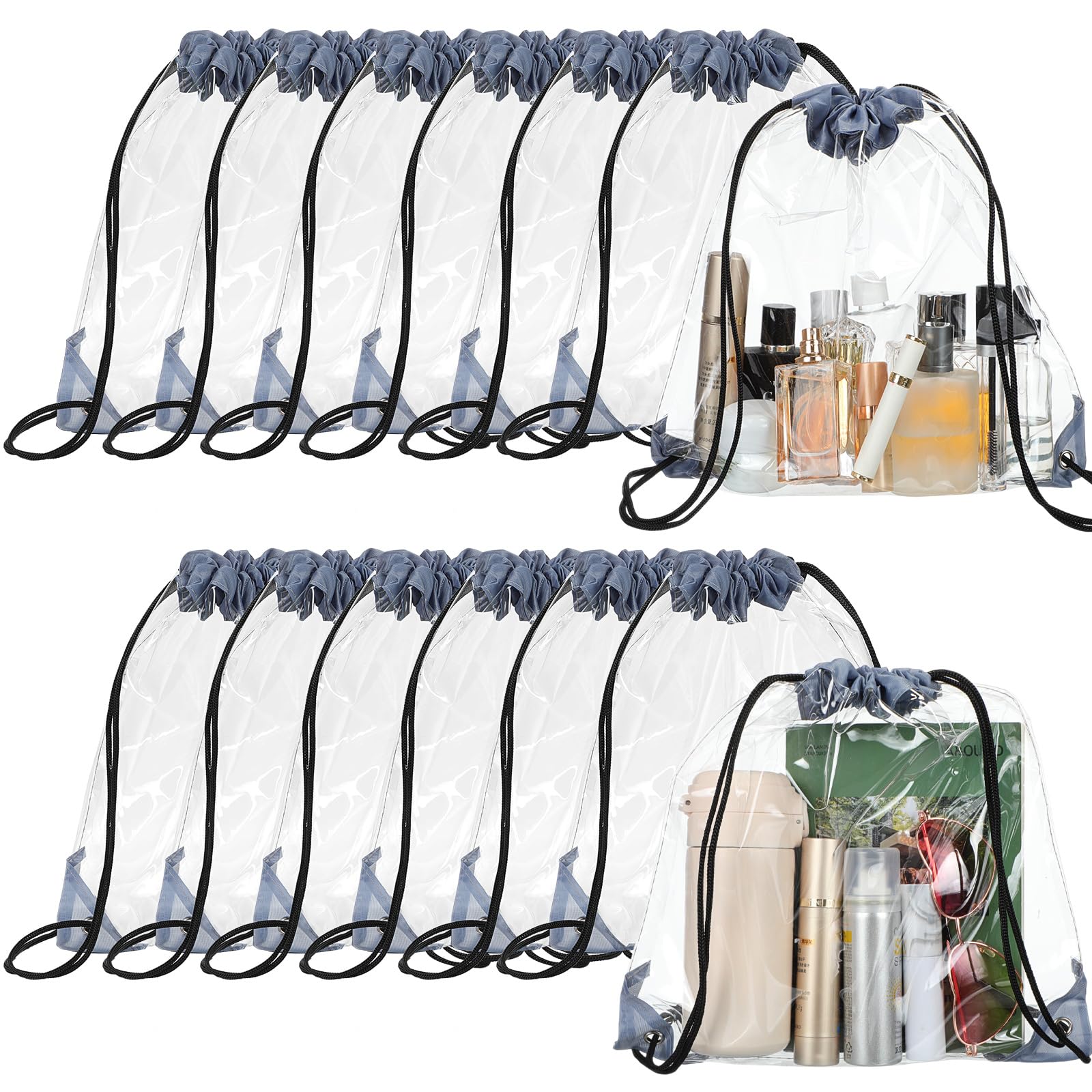 Shappy 30-Pack Clear Drawstring Backpack - Waterproof Plastic Transparent Stadium Bags for Gym, Travel, Concerts & Events (Gray) - Perfect for Sports, Beach & School Essentials