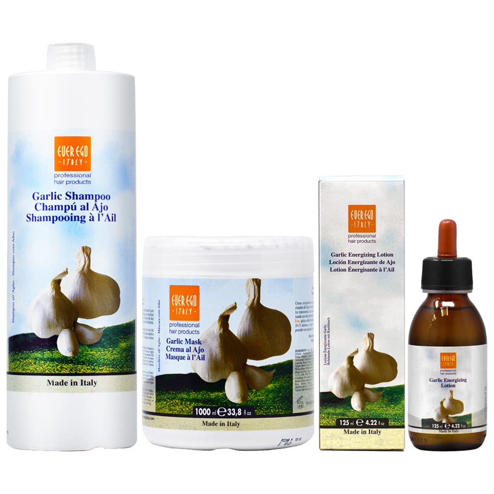 Ever Ego Garlic Shampoo, Hair Mask & Lotion Set (33.8oz + 4.25oz) - Sulfate-Free Hair Care for Dry, Damaged Hair - Perfect for Daily Use & Deep Conditioning Treatments