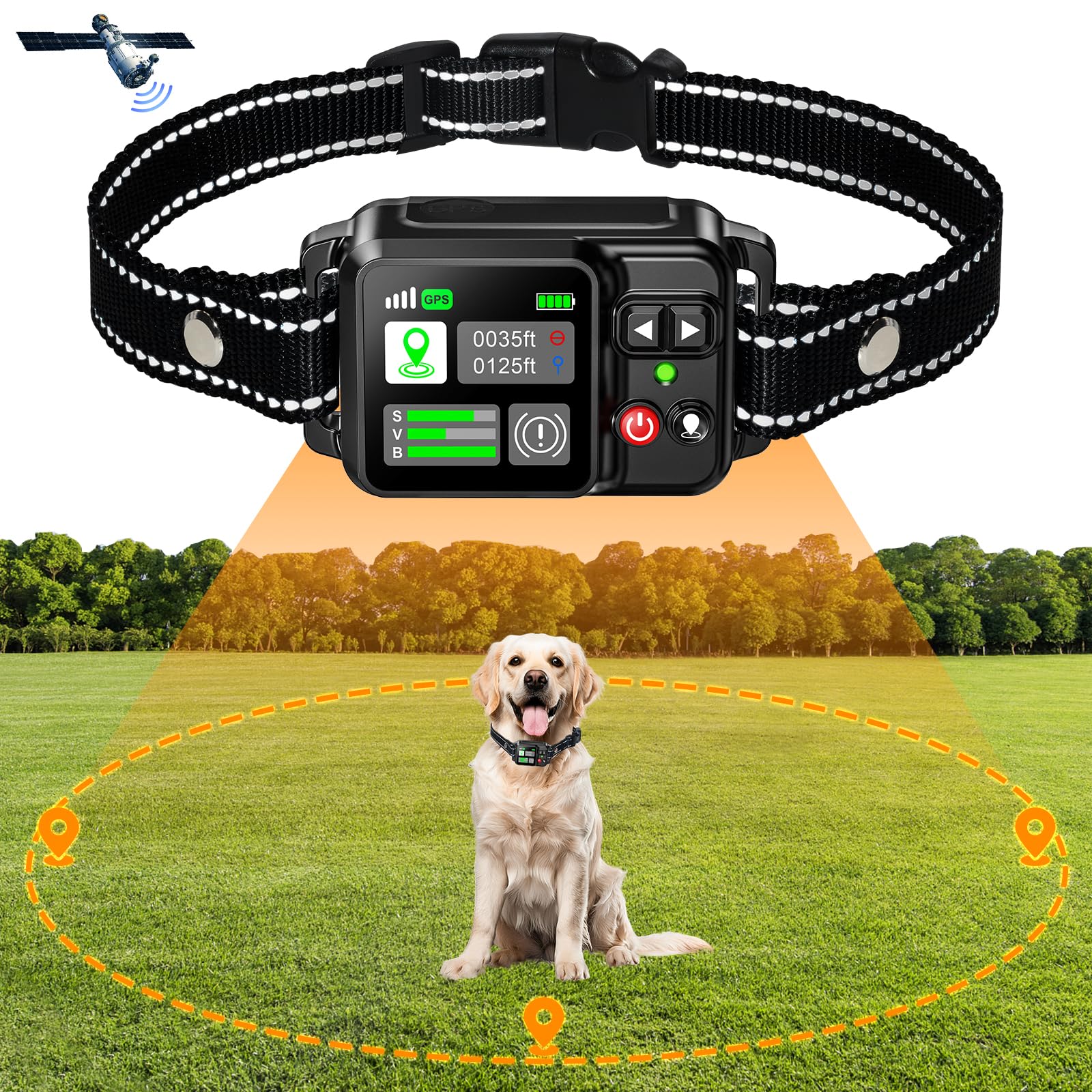 GPS Wireless Dog Fence System - 15-2000m Range Electric Pet Containment with IPX7 Waterproof Rechargeable Collar | Satellite Technology for Secure Outdoor Dog Training & Yard Safety | Perfect for Large Properties, Backyards & Farm Use
