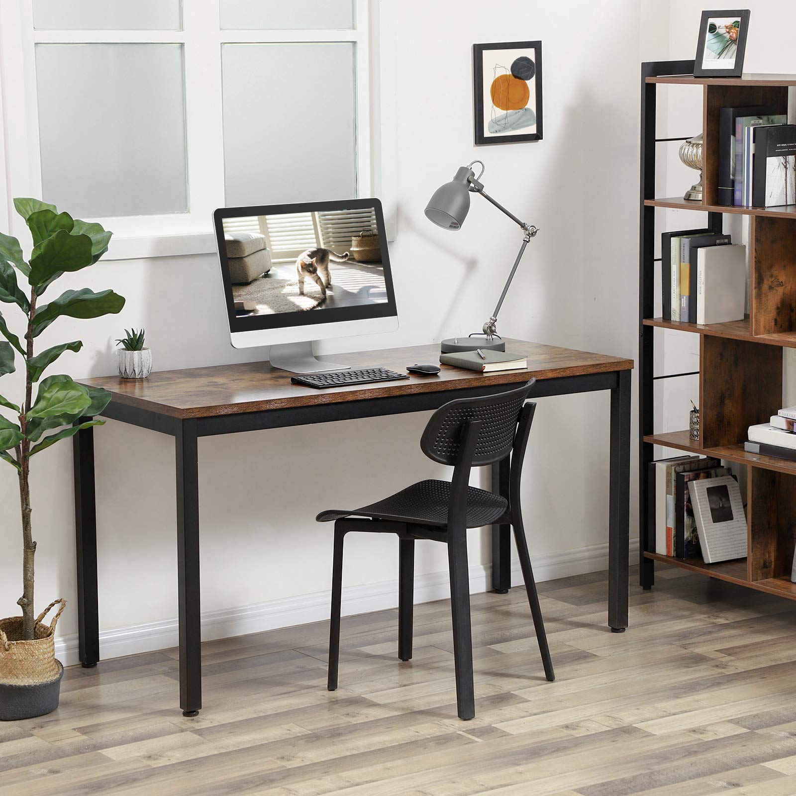 VASAGLE 55 Inch Industrial Computer Desk, Rustic Brown Writing Desk with Sturdy Metal Frame - Easy to Assemble Home Office Desk for Laptop, Study, Living Room | Perfect for Remote Work, Gaming & Small Spaces