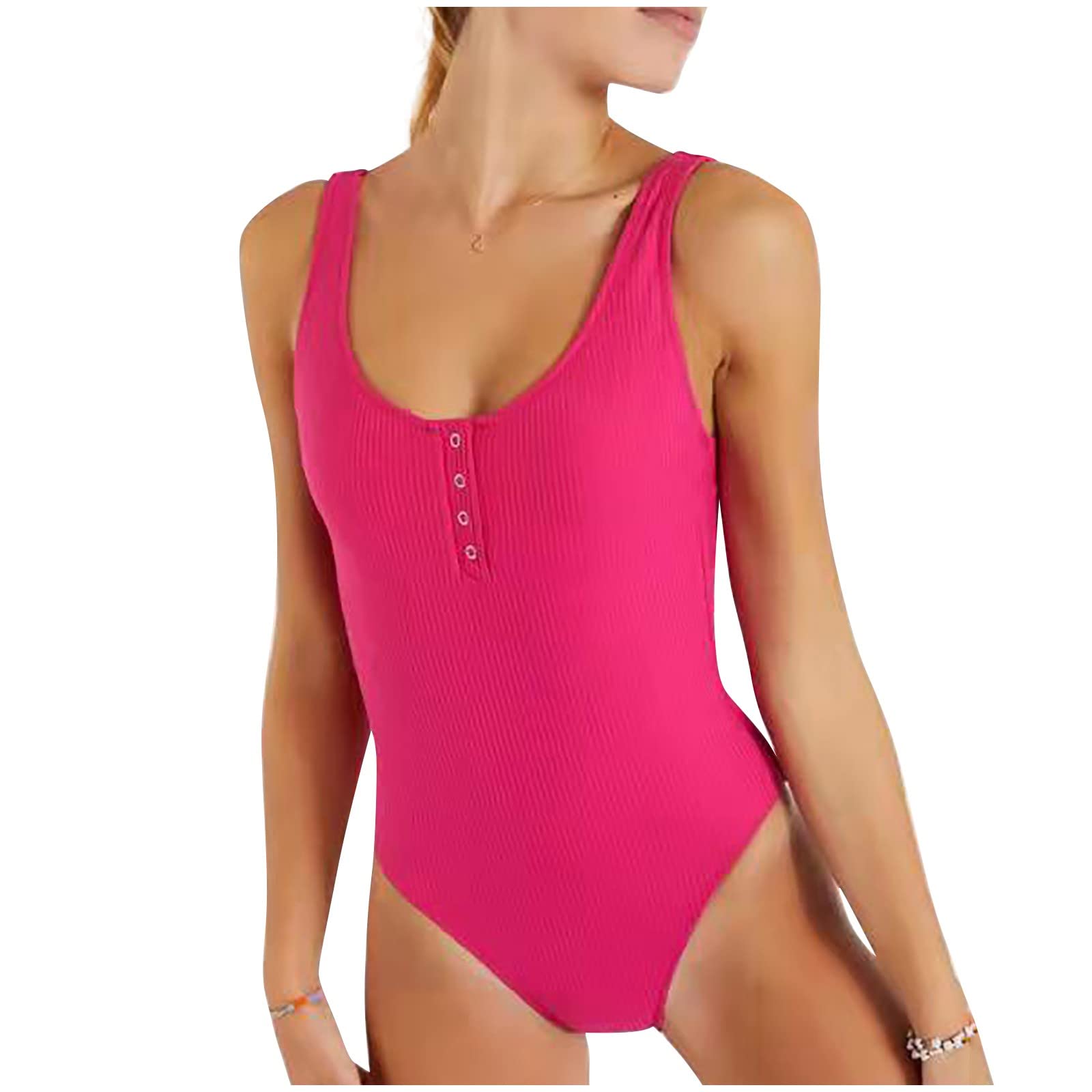 TRZJCSS Women's Solid Color One-Piece Swimsuit with Hanging Button - Sexy Bathing Suit for Beach, Pool & Vacation | Plus Size Swimwear