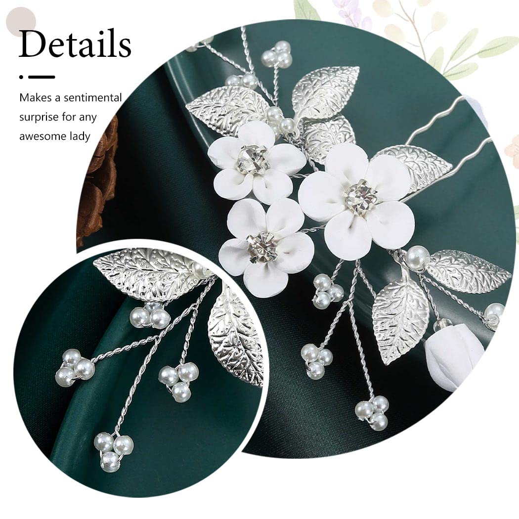 Relandy Silver Flower Hair Pins with Pearls - Elegant Bridal Hair Clips for Women & Girls | Perfect for Weddings, Prom, and Special Occasions