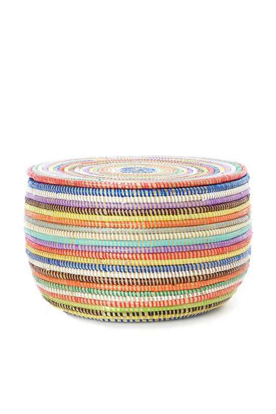 Colorful Rainbow Stripe Flat Top Storage Basket - Organize Toys, Books & Home Decor | Perfect for Kids Room, Nursery & Playroom Organization
