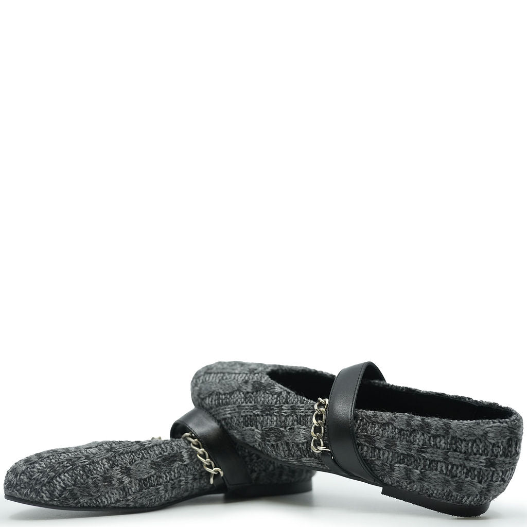 Blublonc Gray Knit Chain Elastic Mary Jane Shoes for Women | Comfortable & Stylish Flats | Perfect for Casual Wear, Office & Daily Outfits