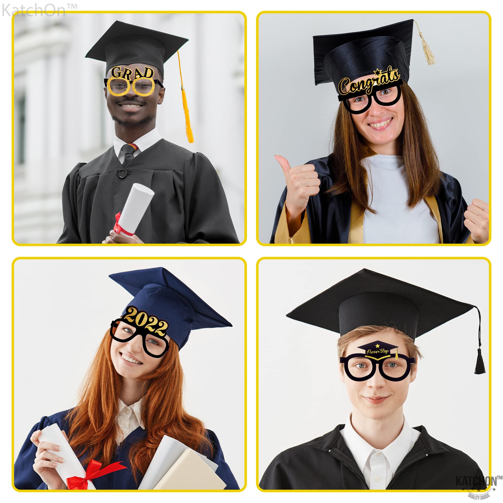 2024 Graduation Glasses - Black & Gold Photo Booth Props (Pack of 12) | Graduation Party Decorations, Graduation Favors for College & High School Celebrations | Perfect for Graduation Photos, Parties & Events