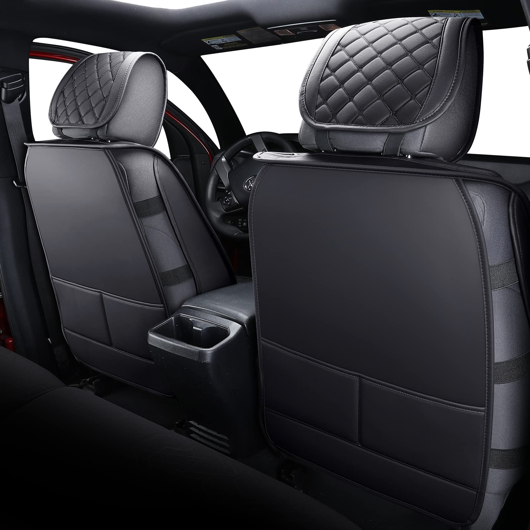 Premium Waterproof Faux Leather Seat Covers for 2005-2025 Toyota Tacoma - Custom Fit for Sport/Extended/SR/V6/Limited Models (Full Set, Black) - Durable Protection for Off-Roading, Camping & Daily Commute